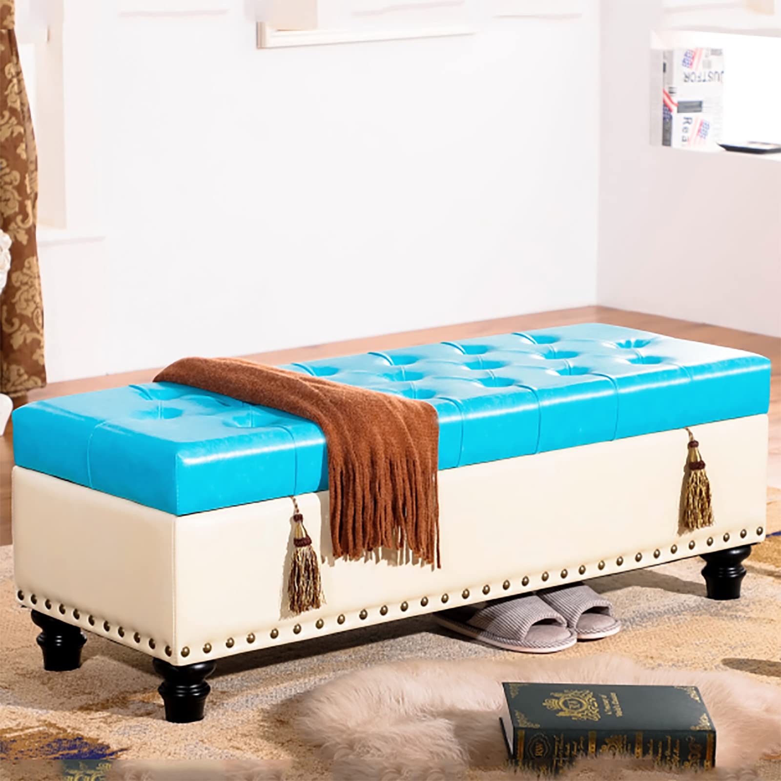 Repose-pieds en similicuir haut de gamme et rangement bicolore