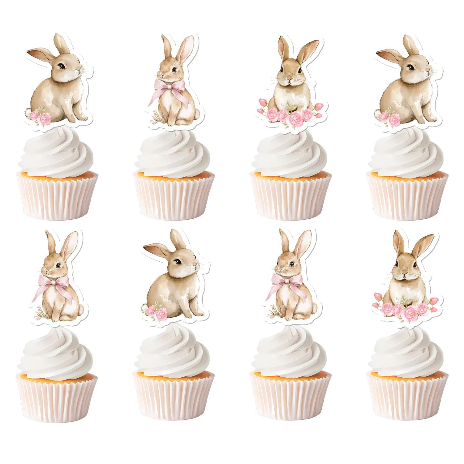 36Pcs Bunny Cupcake Toppers, Coquette Floral Bunny Birthday Cupcake Picks Rabbit Theme Party Decoration for Some Bunny is One Birthday Baby Shower Party Supplies