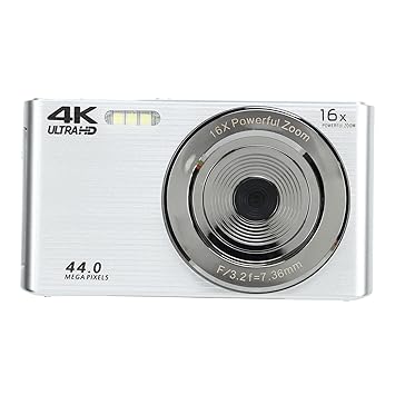 Digital Camera Vlogging Camera, 2.8 Inch Screen 16X Digital Zoom Camera 44MP Photo 4K HD Video Camera, Built-in Fill Light, USB Charging, 1200mAh, for Vlogger, (Silver)