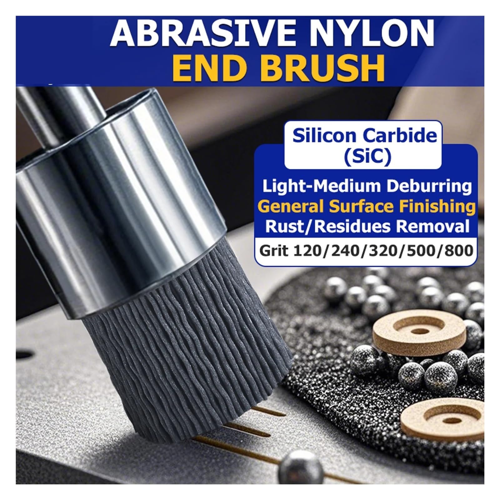 cepillo de alambre, Cepillo abrasivo de nailon con extremo copa Cepillos abrasivos , alambre carburo silicio, óxido taladro(320Grit 0.66in(17mm))