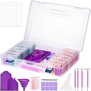 Quefe 1 Pack 64 Grids Diamond Painting Storage Containers with Diamond Painting Accessories and Tools for Bead Storage Diamonds DIY Art Craft Storage
