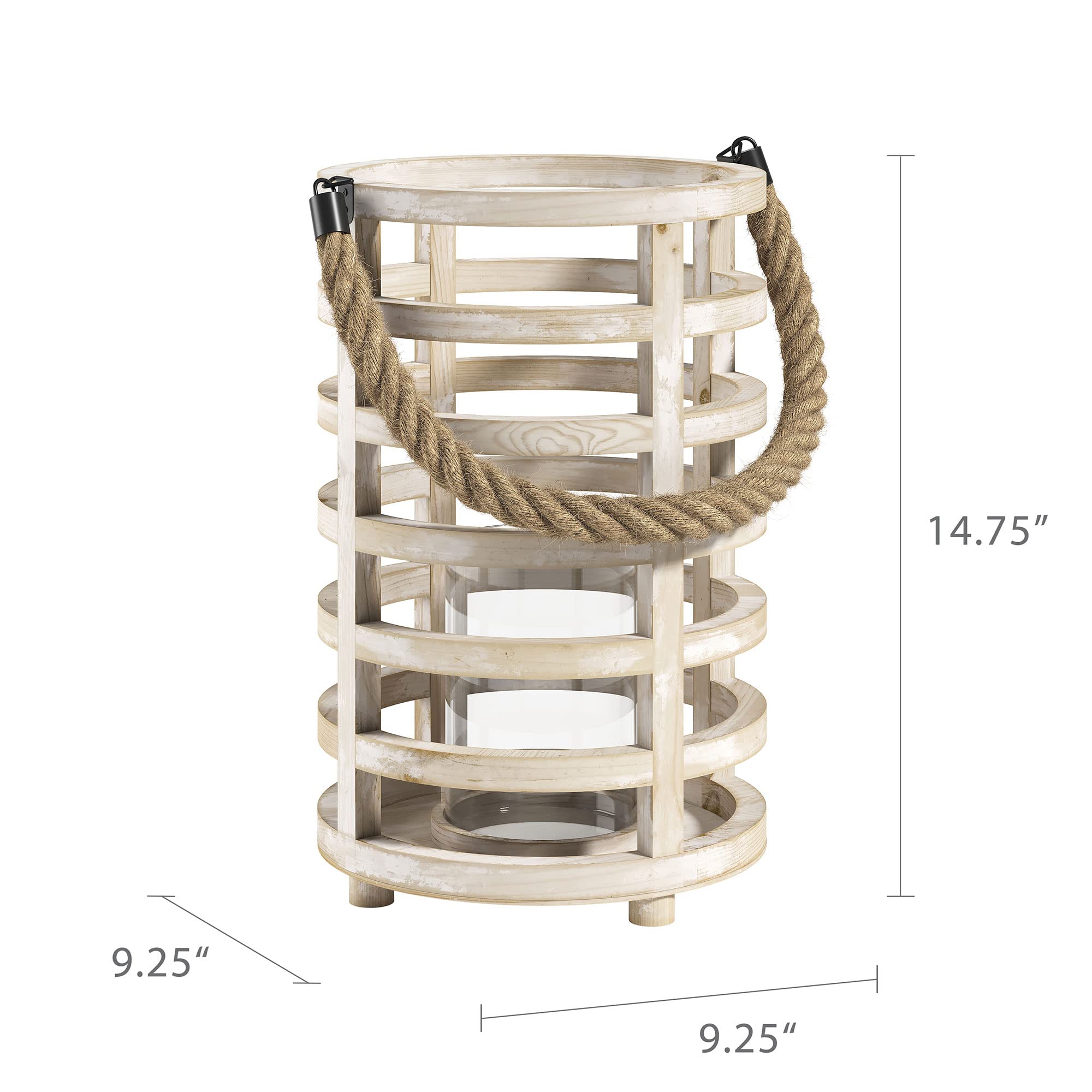 Barnyard Designs Wood Lantern Decor, Rustic Decor Candle Lantern, Outdoor Lanterns Farmhouse Candle Holder, Decorative Lanterns for Wedding, Farmhouse Table Decor, Large 9.25" x 14.75", Whitewash