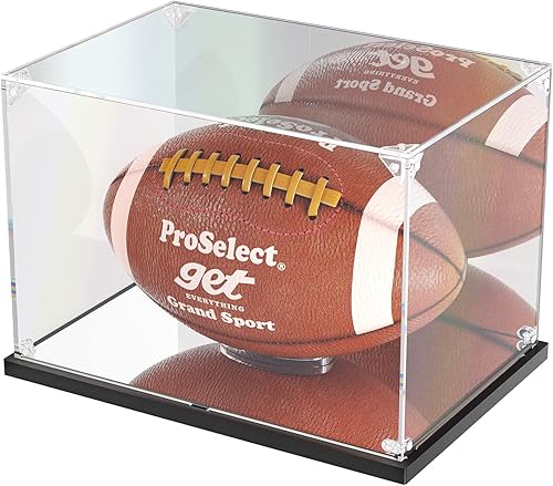 Vitrina de fútbol con respaldo y base de espejo, vitrina acrílica para fútbol americano de tamaño completo (12 x 8 x 8 pulgadas, 11.8 x 7.9 x 7.9 in)