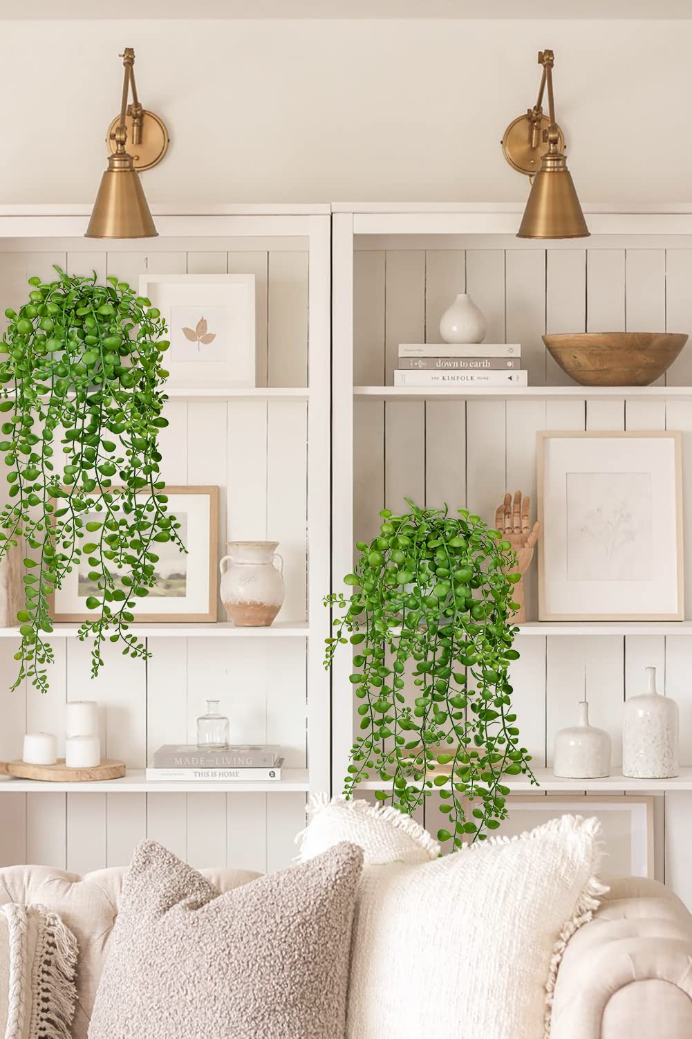 Fake Hanging Plant Large Artificial Hanging Plants 21â€? Long Hanging Plants Artificial Decor with White Ceramic Pot Faux Hanging Plant Succulents for Home Bedroom Bathroom Wall Table Shelf Decor