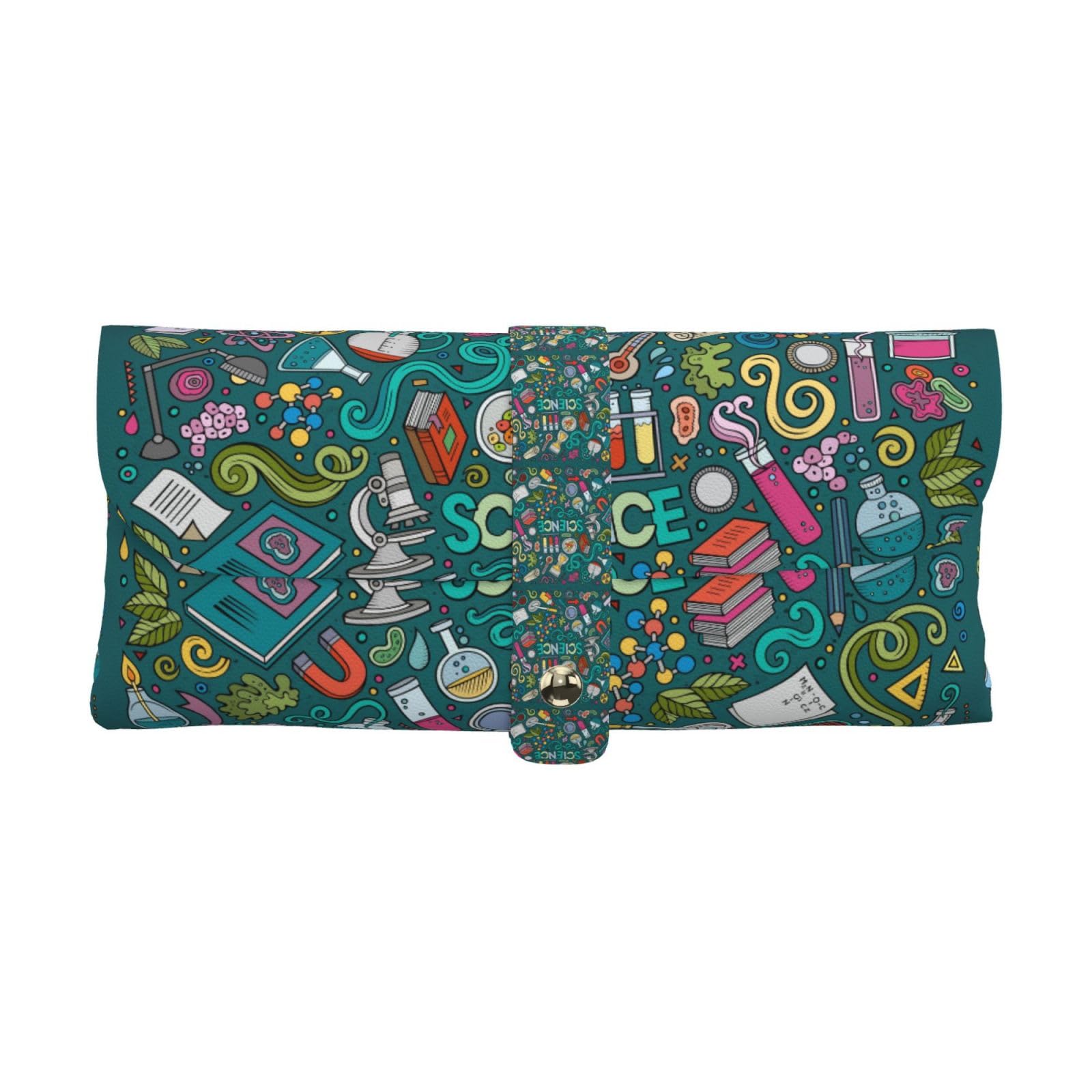 Poadnly Unisex Kids As Picture Cartoon Science Theme, Portable Eyewear Case Soft Eyeglasses Bag Anti-Scratch Spectacles Sleeve Pu Leather Sunglasses Case