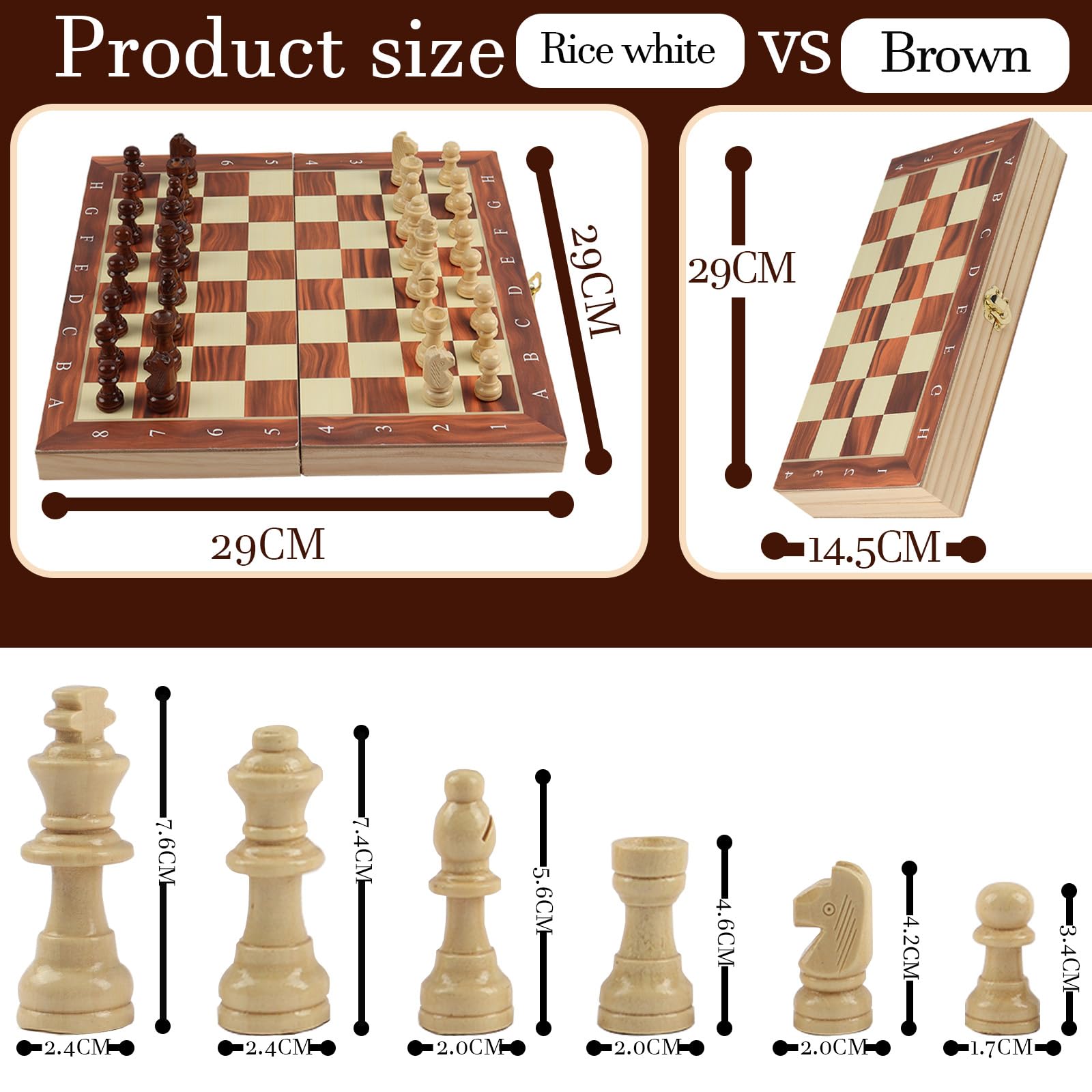 Magnetic Chess Set Luxury for Adults Kids,29×29cm Portable Folding Travel Chess Set Magnetic Wooden Chess Board Game,Handmade 32 Chess Pieces - Image 2