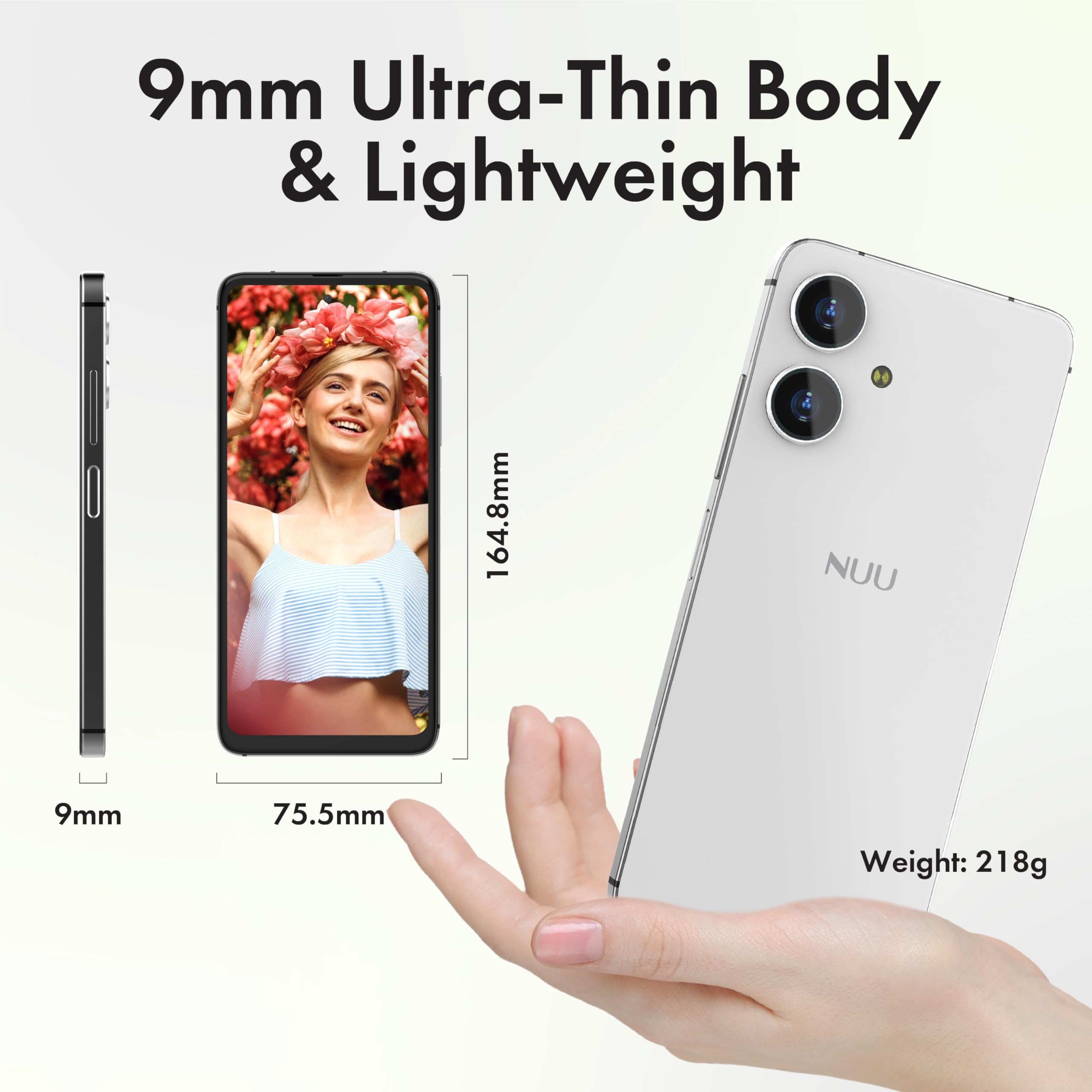 NUU N10 Basic Cell Phone for T-Mobile, Mint, Metro, Qlink, Tello and More 4GB/128GB, Perfect for Teenagers, Dual SIM 4G, Octa-Core 6.6" 90Hz HD+, Unlocked Phones Android Phone 15, US Warranty (White) - 3