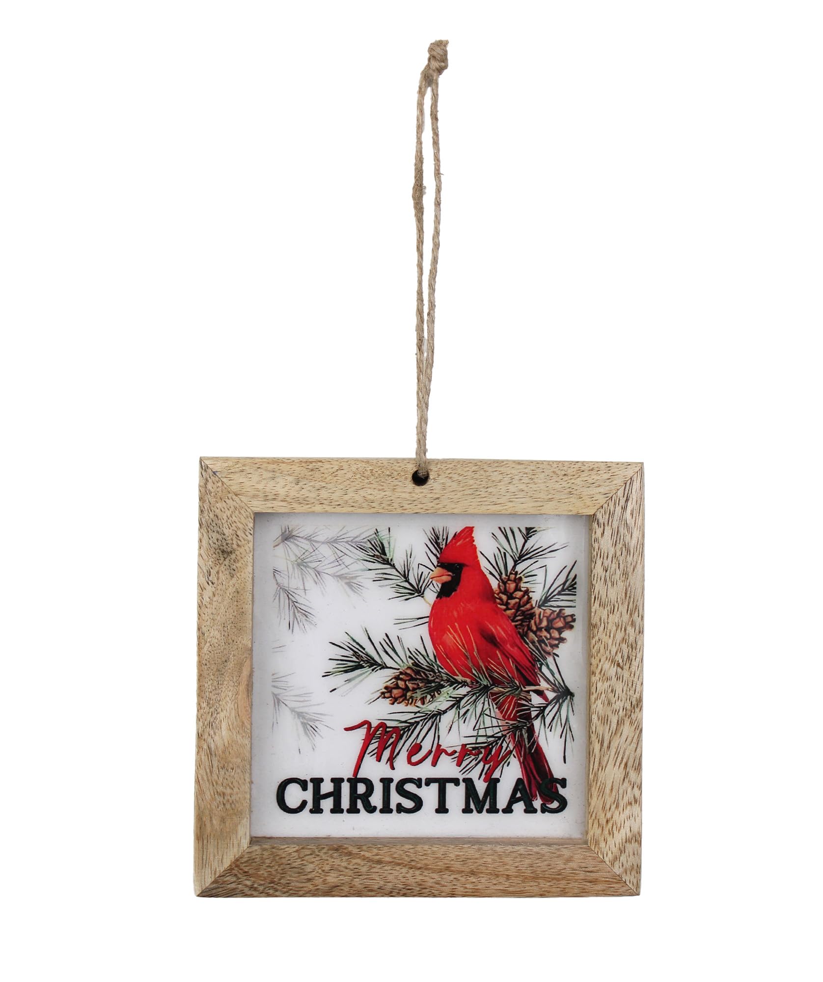 Oak Street WholesaleDecorative Holiday Hanging Figurine Ornament for Christmas Tree, 4 Inch Wood, Cardinal Frame
