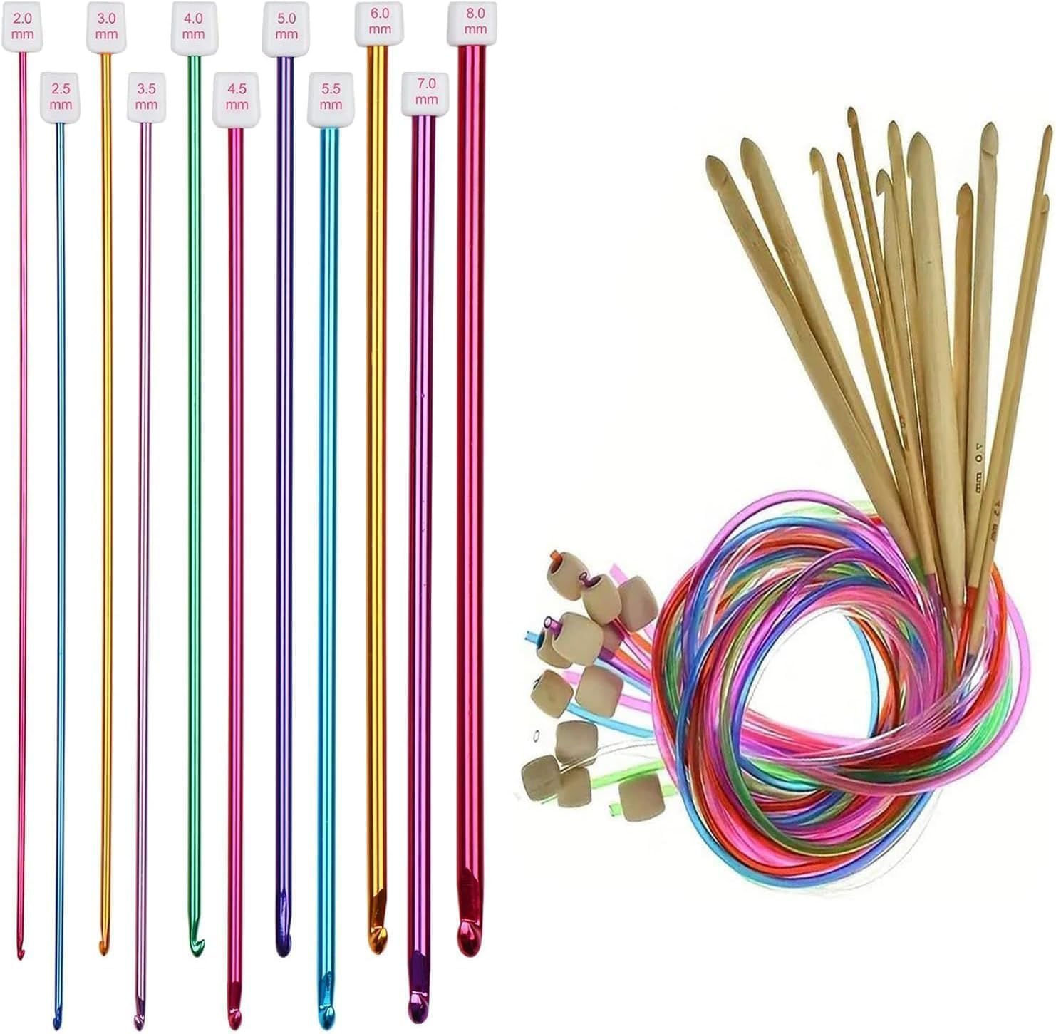Tunisian Crochet Set with 11 Pcs Aluminium Tunisian Crochet Hooks & 12PCS Bamboo Tunisian Crochet Hooks, Crochet Hook Set for Beginners, Afghan Blanket Making
