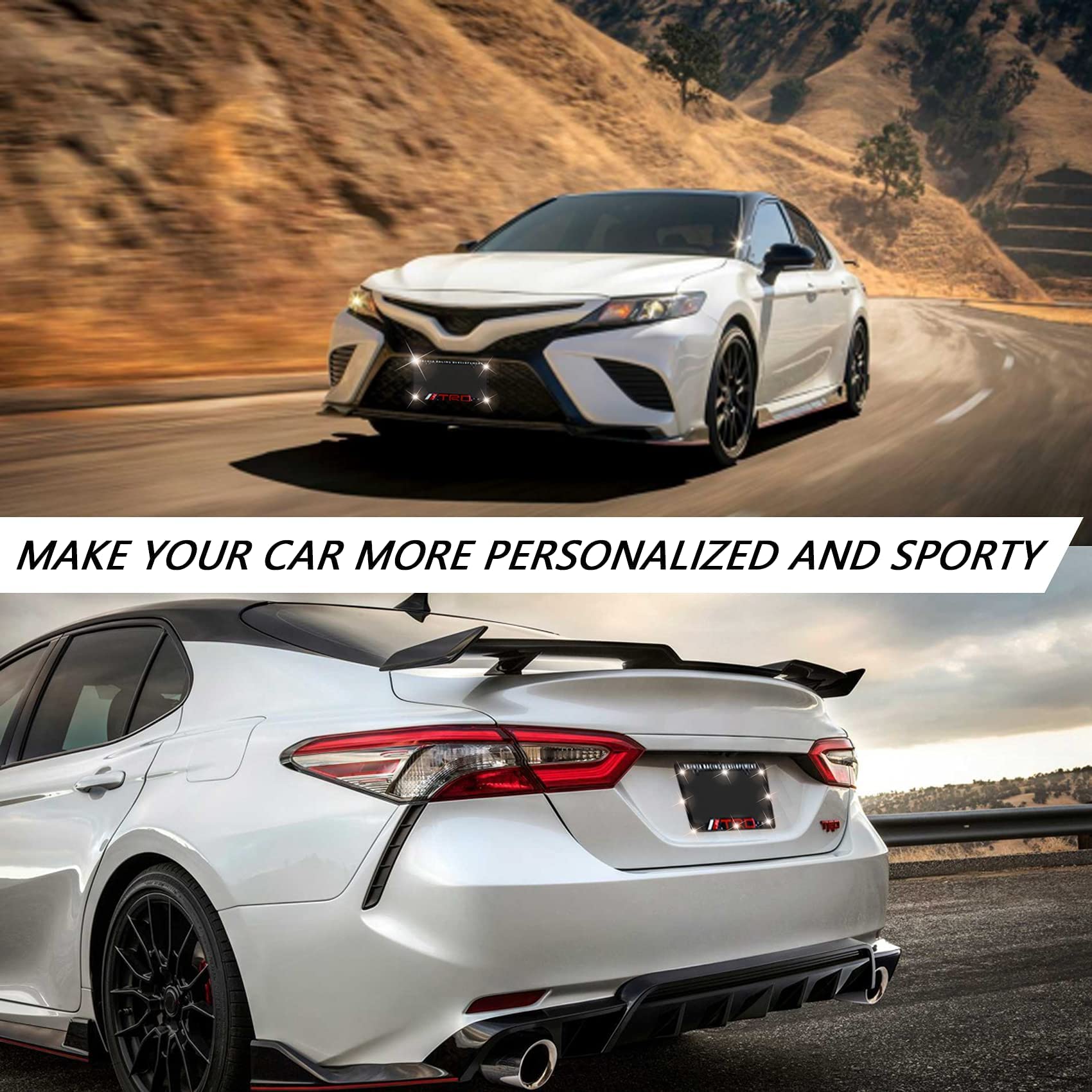 2Pcs TRD License Plate Frame for Toyota, Black Sports Style License