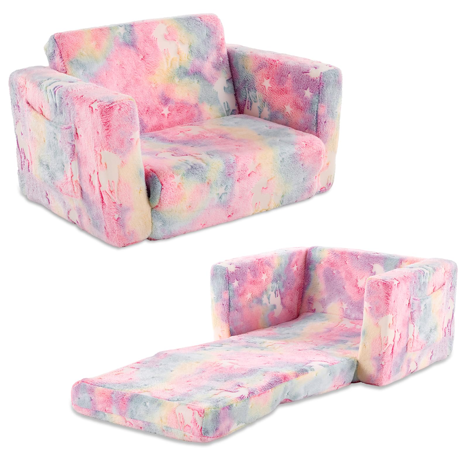 Sofa Couch 2-in-1 Flip-Out Foam Couch with Washable Cover Foldable Soft Play Lounge Chair Convertible Sofa Fold Out