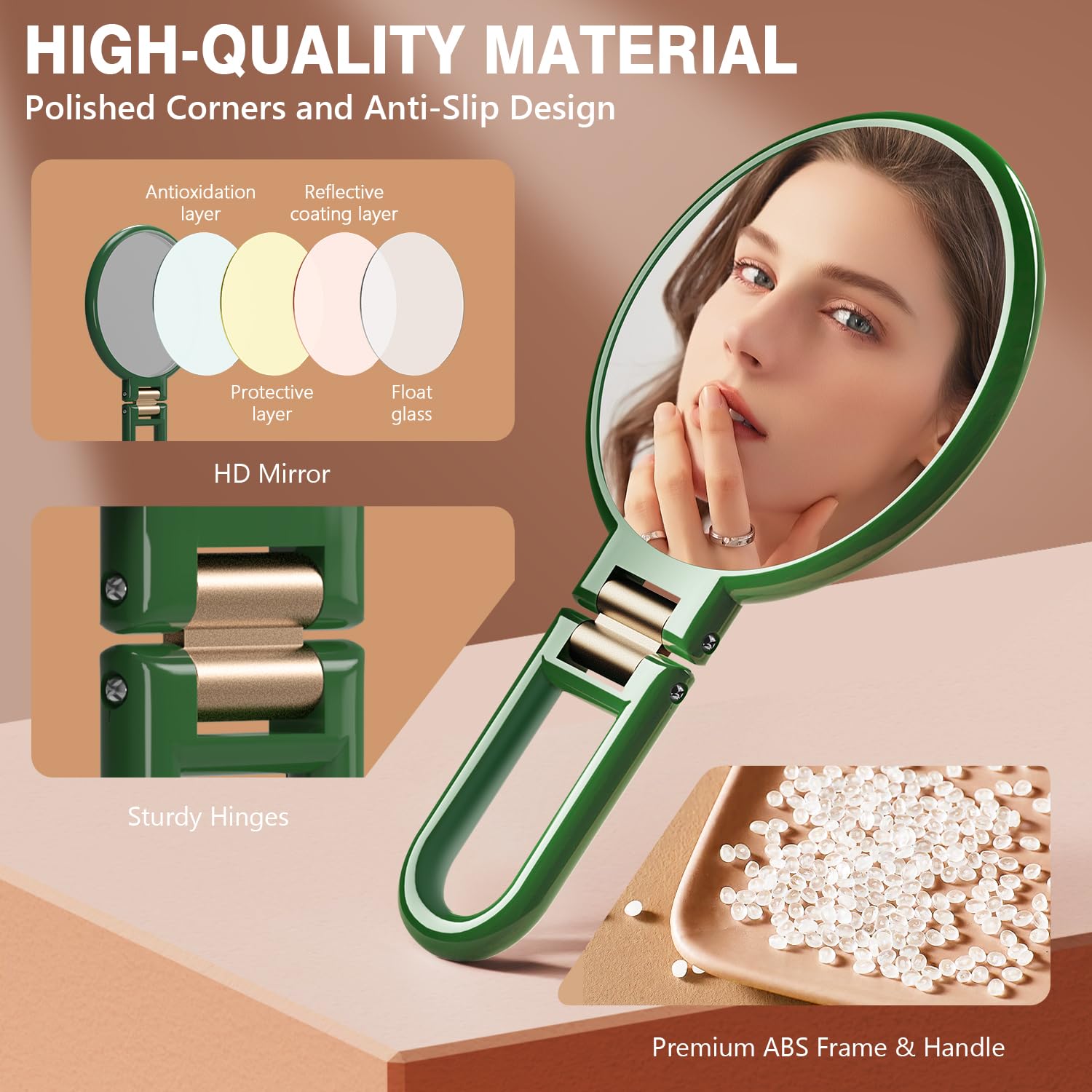 Auxmir Specchio Ingranditore Bifacciale 30X/1X, Specchio a Mano 14CM, Alta Definizione, Portatile, Pieghevole, Appendibile, Specchio Trucco da Viaggio per Trucco, Cura del Viso, Verde