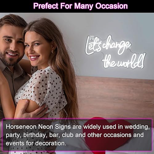 Miniatura 6 de Horseneon Letrero LED de neón con texto en inglés "Let's Change the World", letreros de neón blancos para decoración de pared, letreros de luces de