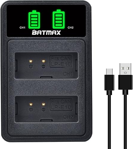 Miniatura 7 de Batmax Paquete de 2 baterías LP-E10 LP E10 + cargador USB dual LED con puerto tipo C para Canon EOS Rebel T3 T5 T6 T7, T100, EOS 4000D 2000D 1500D