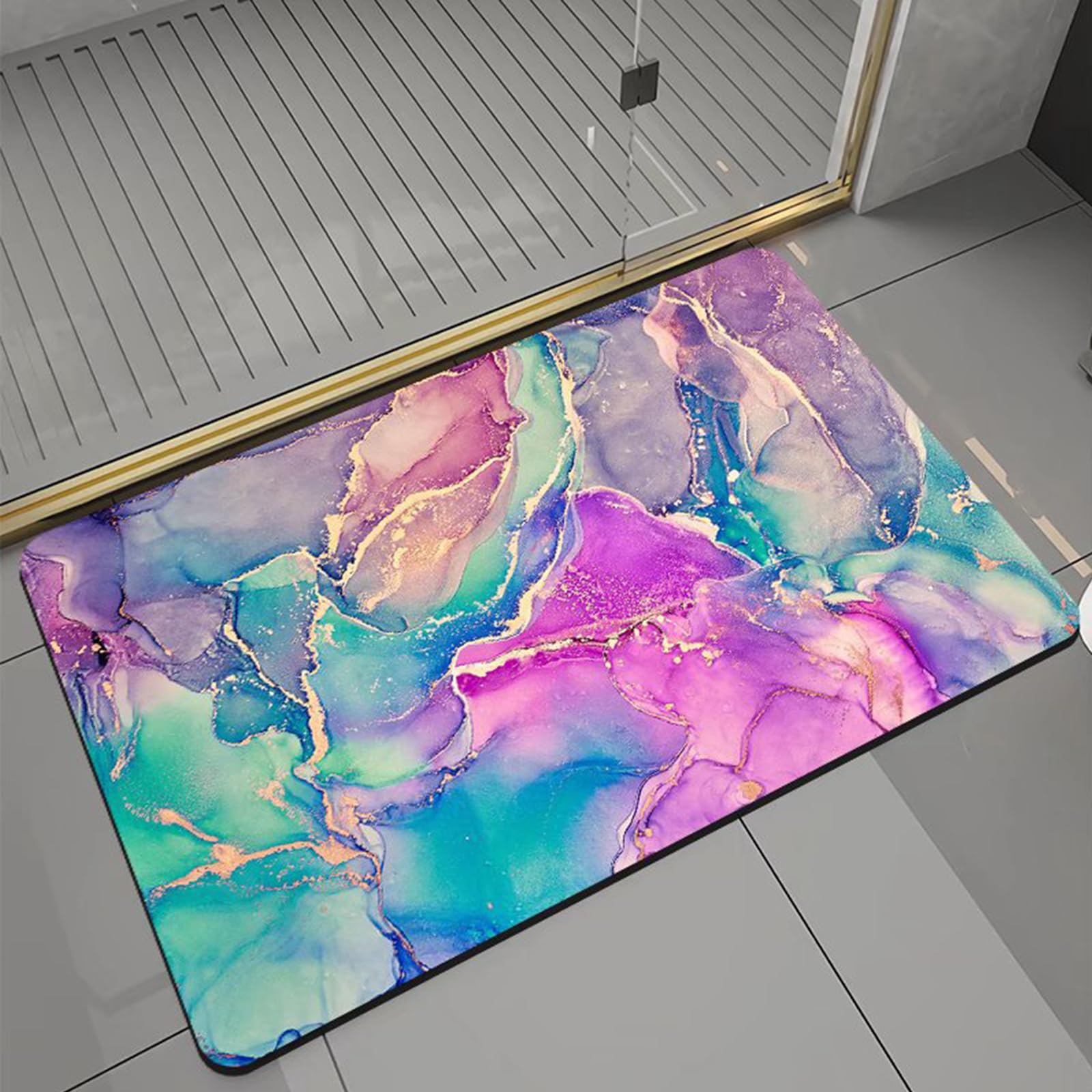 Tapis de Bain en Pierre de diatomite, Tapis de Bain antidérapant, Tapis de Douche Absorbant à 4 Couches, Tapis de Bain Lavable, pour Baignoire, Douche, Salle de Bain, Maison,60×90cm,7
