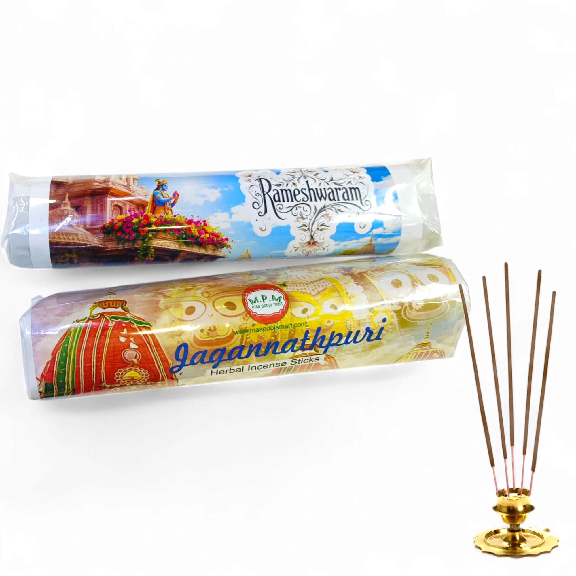 Rameshwaram and Jagannathpuri Herbal Incense Sticks by Maa Pooja Mart, 2 Packs x 250g = 500g, 400+ Count Incense Sticks in Both Packs | Aggabatti-image-8