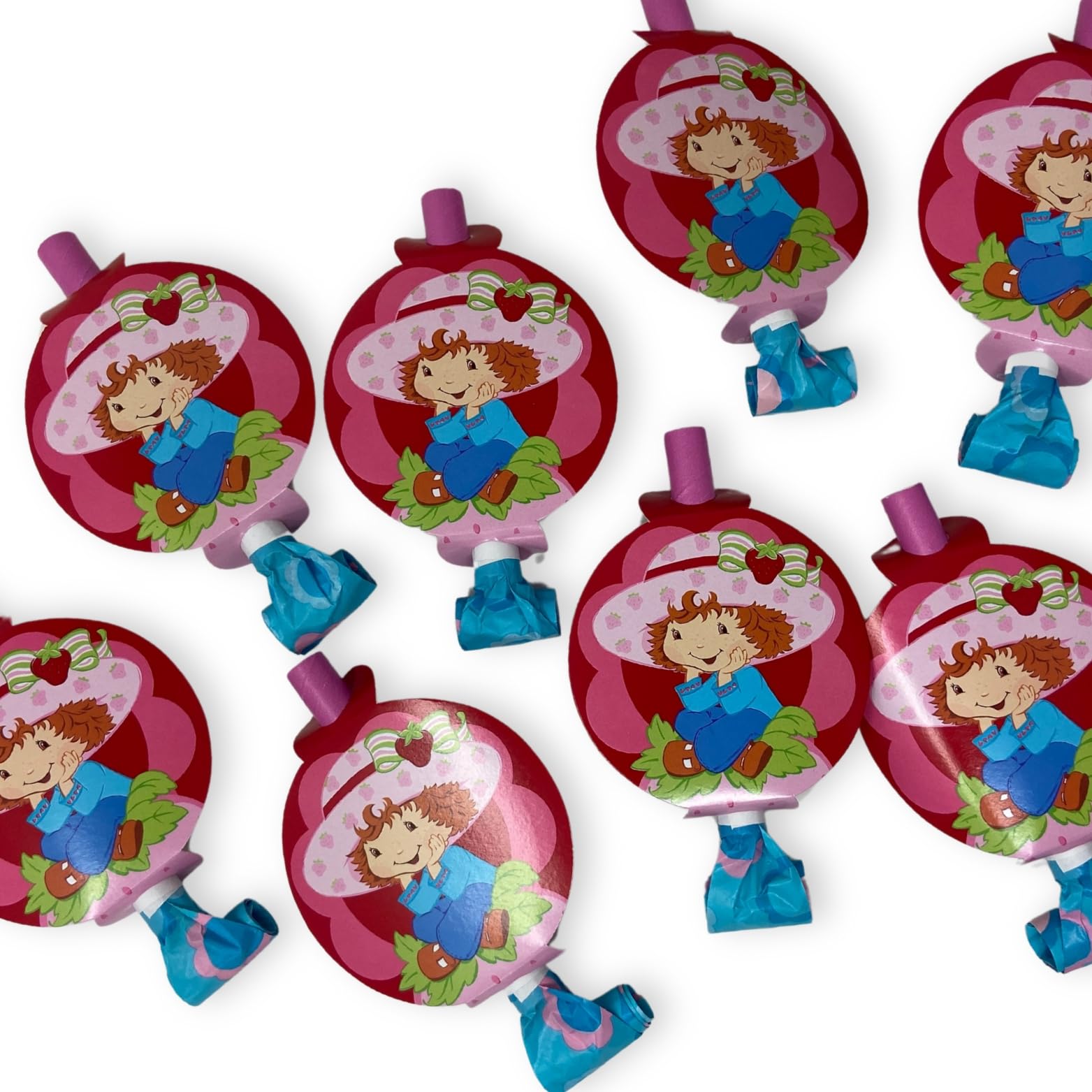 AoneFun Strawberry Shortcake Party Favors - Pack of 8 Blowouts Strawberry Shortcake Party Supplies Theme Decor Pinata 1st Birthday or Baby Shower Decorations for Goodie Bags Vintage 2003