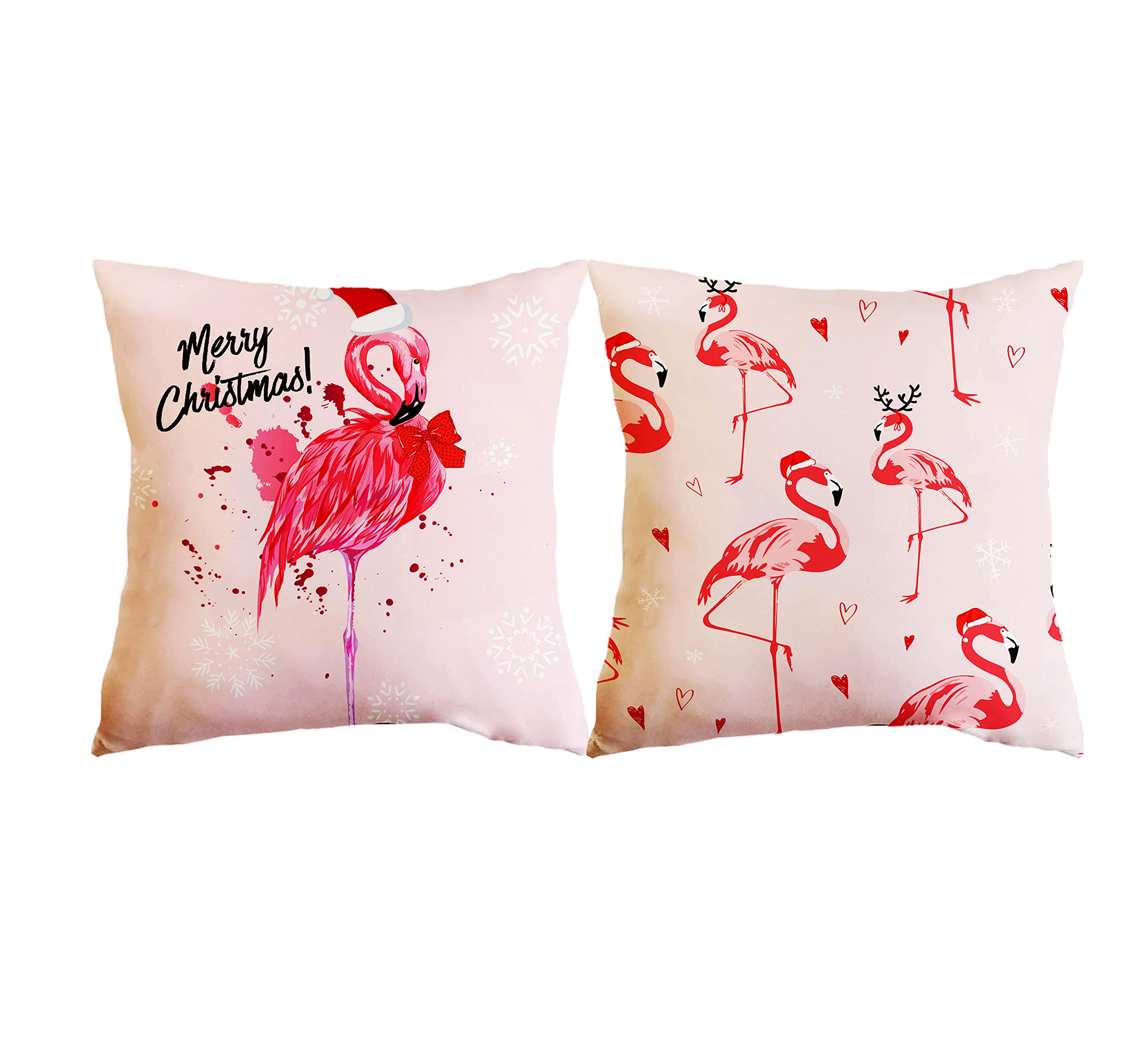 IUOCFER Christmas Flamingos Throw Pillow Covers 18x18 Lovely Animal Throw Pillowcase Christmas Props Cushion Case for Sofa Bedroom