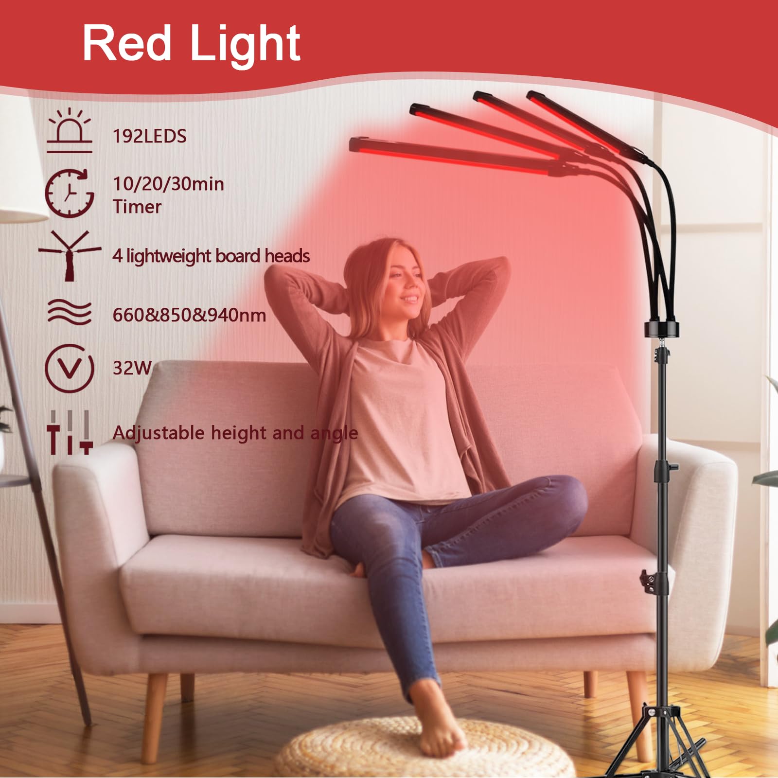Lampada a infrarossi da 180 LED con supporto, 940 nm e 850 nm e 660 nm a luce rossa