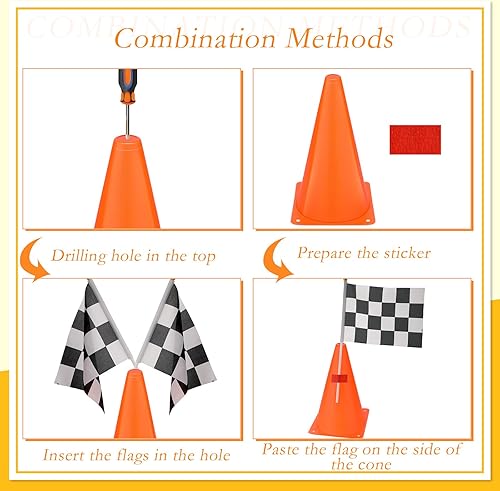 Miniatura 3 de Buryeah 60 banderas a cuadros de conos de tráfico de automóviles de carreras de 9 pulgadas, conos de plástico para carreras de autos de carreras,