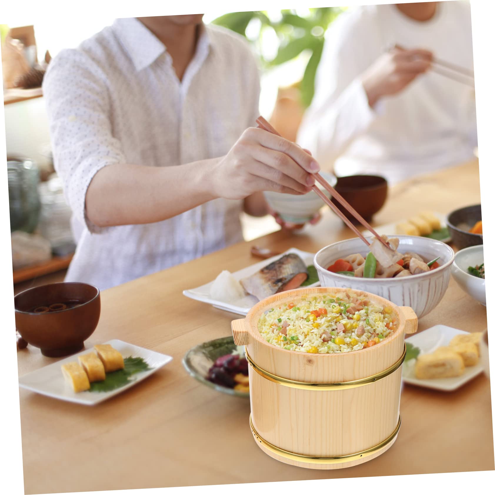 Alipis Secchio per Riso in Legno Coperchio per Sushi Contenitore Rotondo per Conservazione Alimentare in Cucina per Barbecue e Servizio