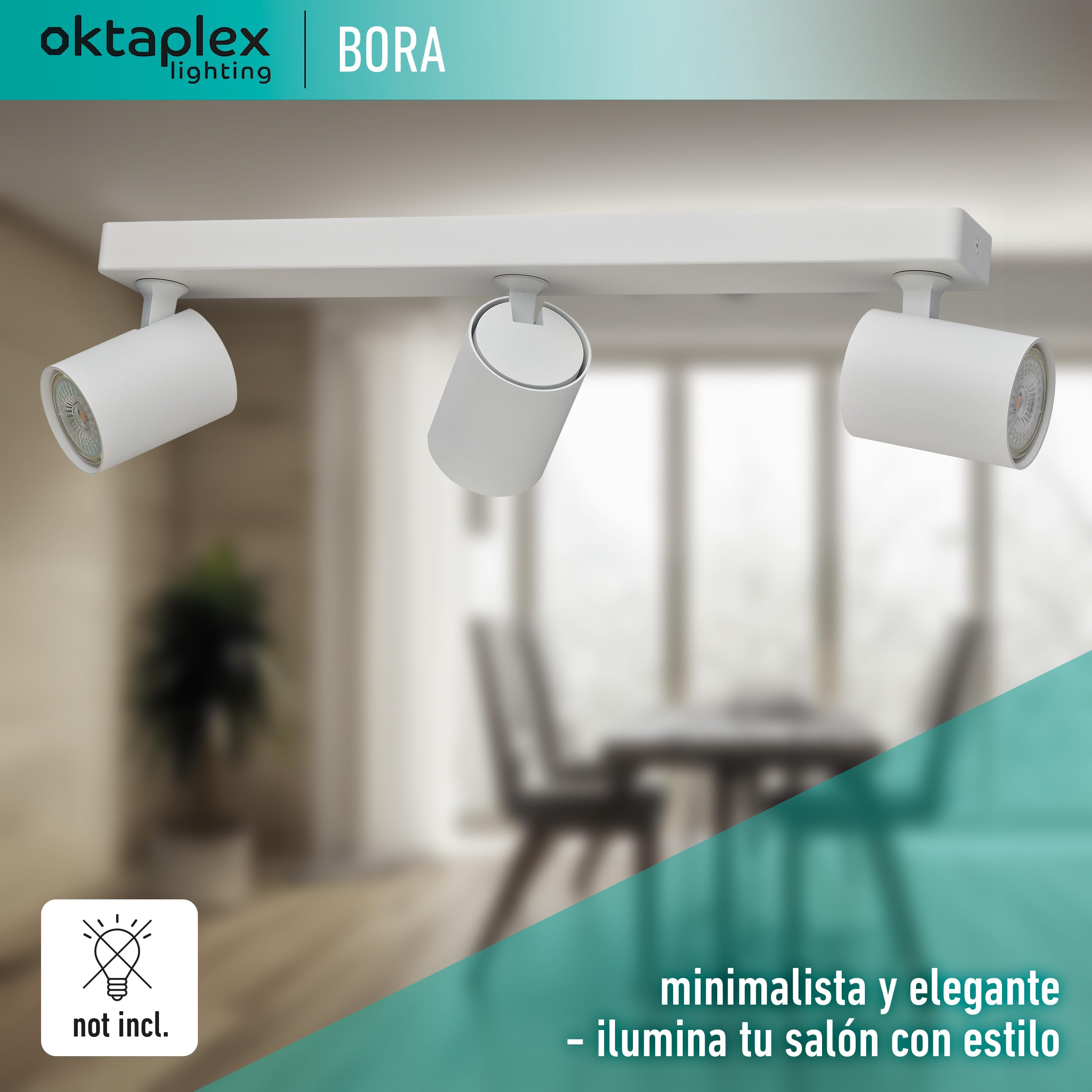 Oktaplex Bora Foco de techo 3 llamas GU10 LED spot bar 45 cm 230 V spot luz foco orientable lámpara de techo blanco | Lámpara de techo LED GU10, 45 cm, 230 V