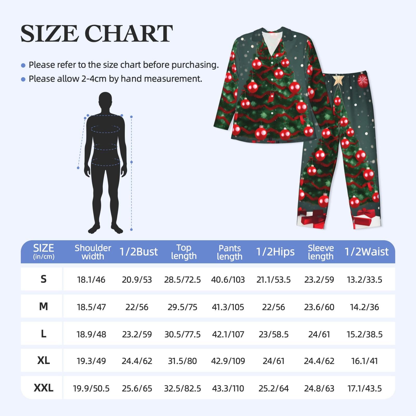 Herren-Pyjama-Set mit Weihnachtsbaum- und Ball-Aufdruck, langärmelig, zweiteilig, Hauskleidung, bequeme Nachtwäsche