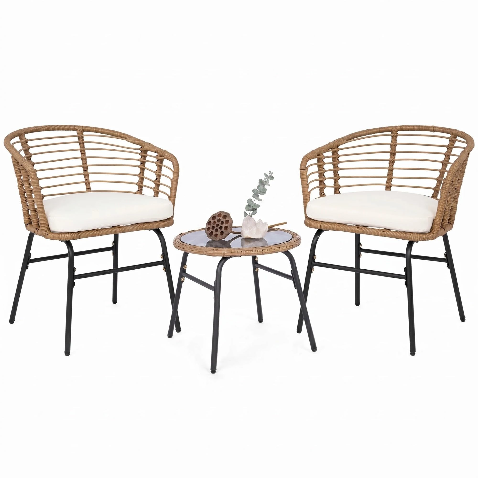 LIFEZEAL Ensemble de Jardin 3 Pièces pour 2 Personnes, Mobilier Extérieur Balcon avec 2 Chaises et 1 Table d’Appoint, 57 x 59 x 73 cm