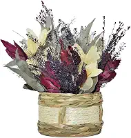 Arranjo Mix De Flores Secas Violeta Vaso Palha Decoração