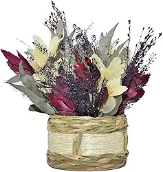 Arranjo Mix De Flores Secas Violeta Vaso Palha Decoração