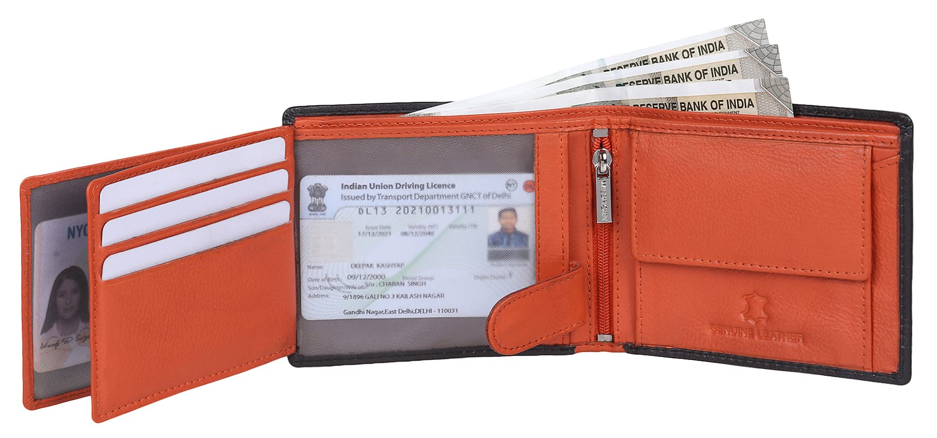 NAPA HIDE Leather Wallet for Men I Durable Lining I Handcrafted I 11 Card Slots I 1 Zipper & 2 Currency Compartments - Image 4 thumbnail