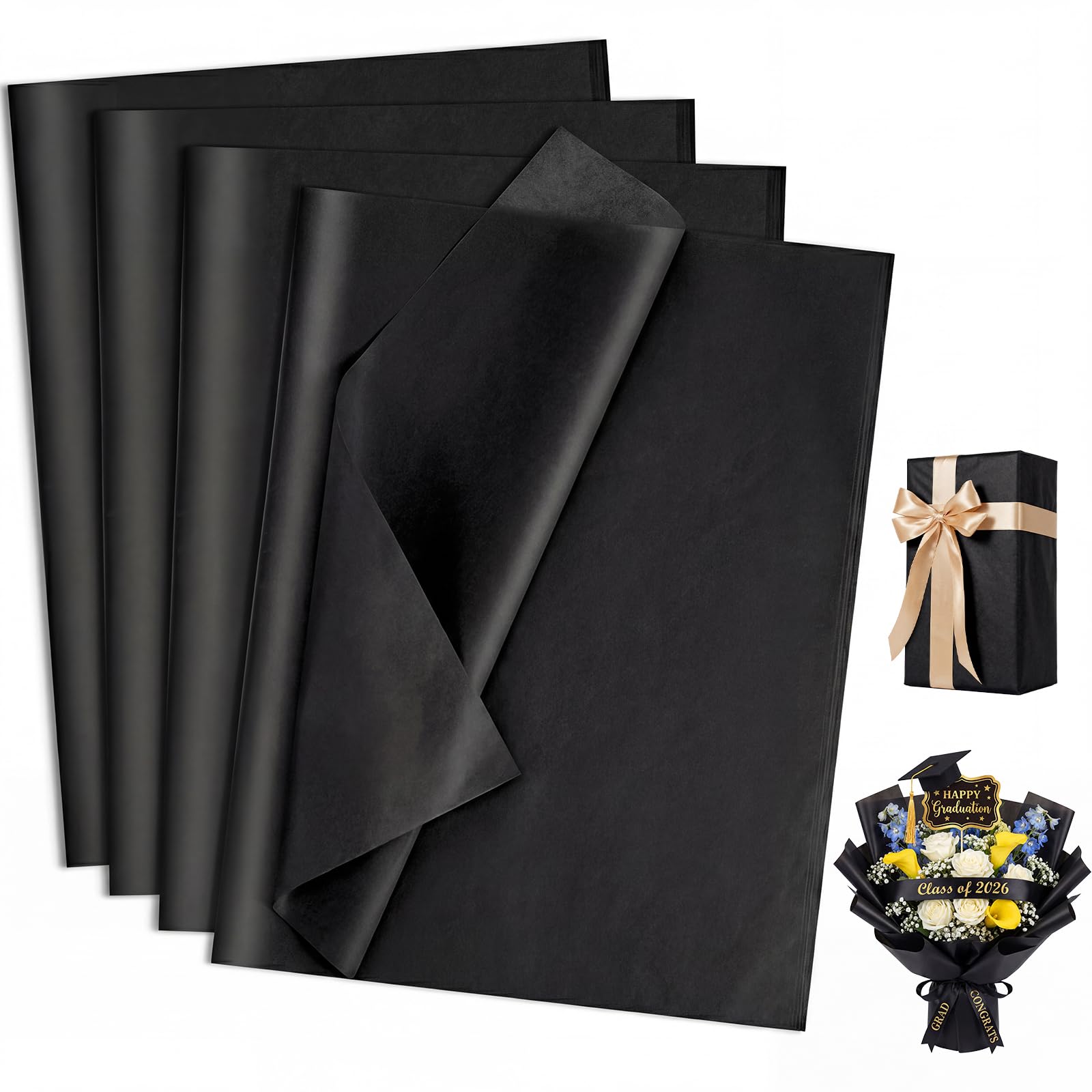 woric 160 Sheets Black Tissue Paper for Gift Bags 20 X 14 Inches