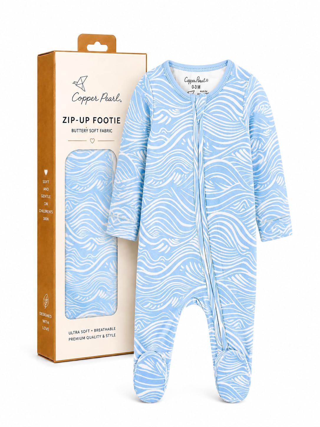 Copper Pearl Baby Zip-Up Footie Pajamas - Soft Stretchy Sleep and Play Footies for Boys and Girls
