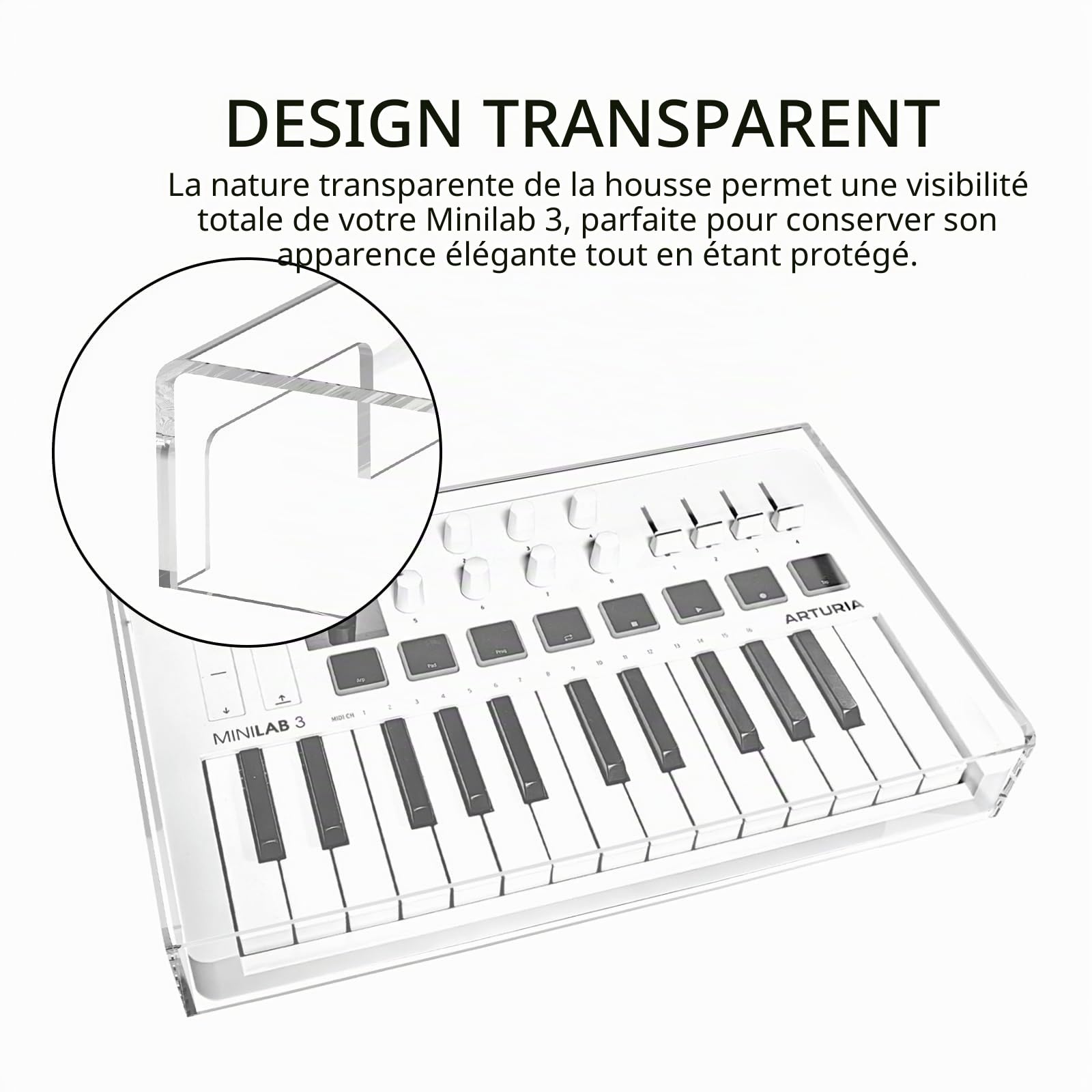 Musiin Clavier maître MIDI 25 touches avec revêtement acrylique transparent, compatible avec Arturia MiniLab 3, passe-câbles intégré, idéal pour une utilisation en home studio ou sur un bureau.
