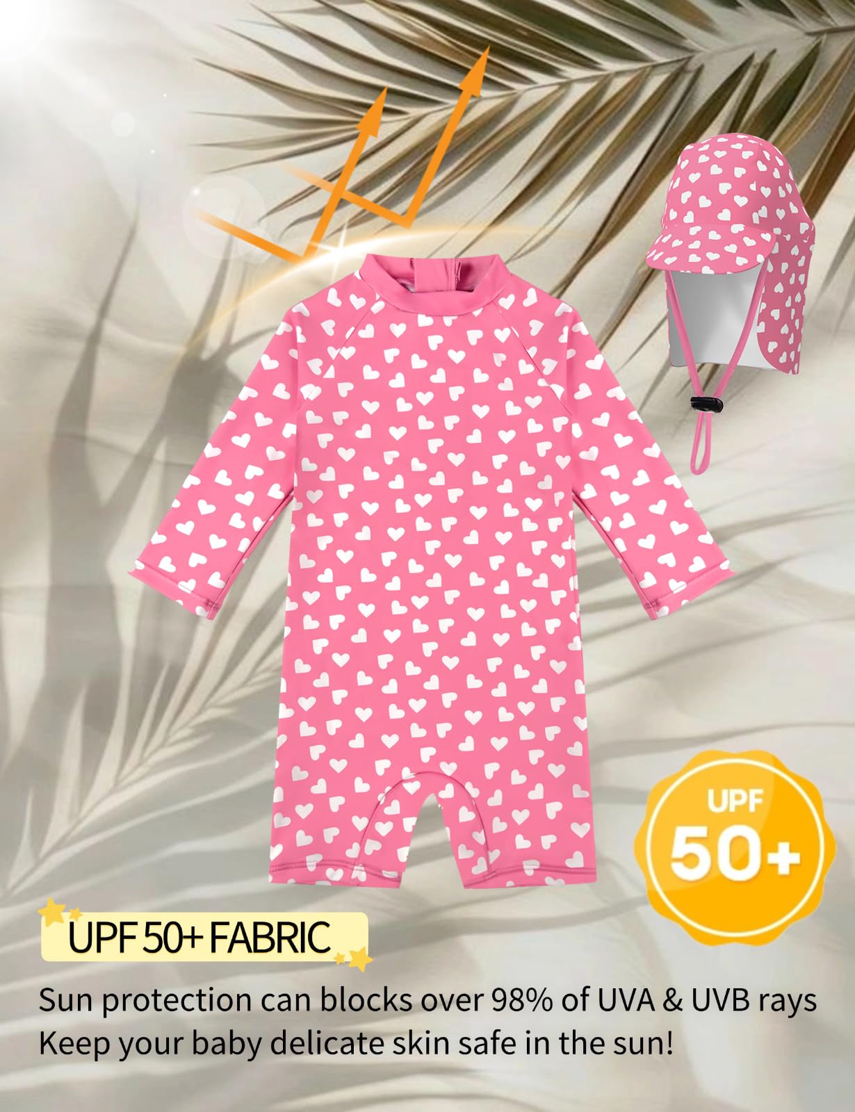 weVSwe Ropa UV para bebé con sombrero para el sol, bañador UPF 50+ cremallera de una pieza para niños de 0 a 3 años
