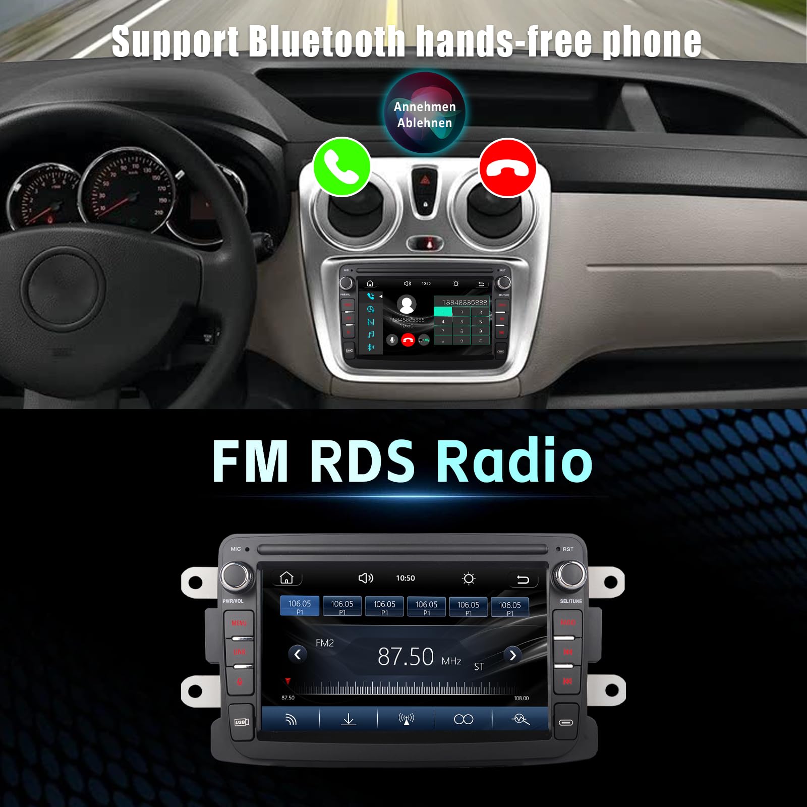 Autoradio per Renault Dacia Sandero Lodgy Logon Capter Duster con Wireless Carplay Android Auto HD Touchscreen Car Radio Stereo con Bluetooth DSP FM RDS +Canbus