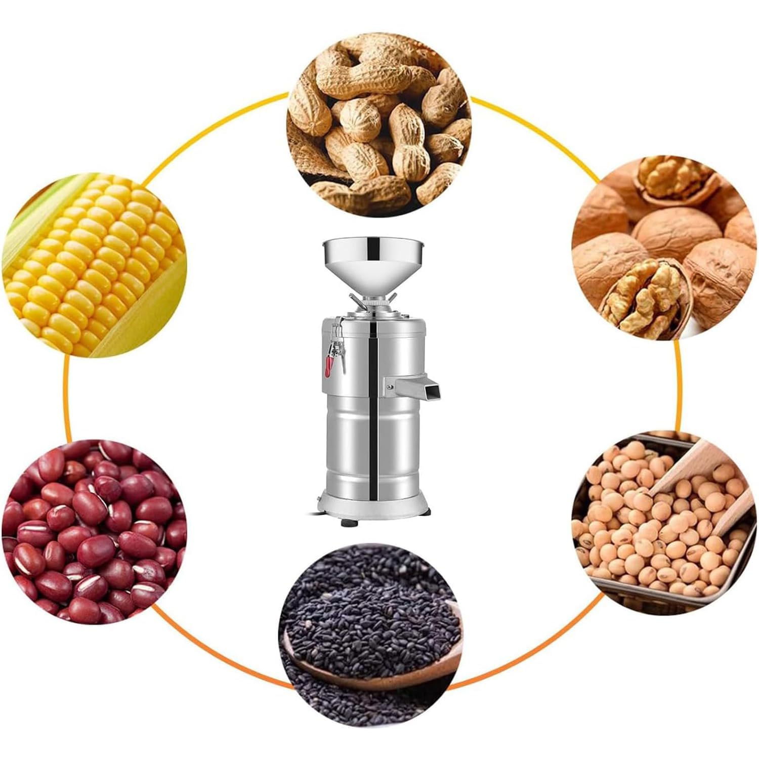 Macina burro di arachidi 1100 W, macchina commerciale per burro di noci con regolazione della grossolanità, ruota da 100 mm, 2850 giri/min per macinare noci e sesamo