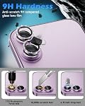 CloudValley for iPhone 17 Glitter Camera Lens Protector, Bling Ultra-HD Tempered Glass Cover with Metal Ring, Sparkly Anti-Scratch Accessories for Women, Easy Installation, Glitter Purple