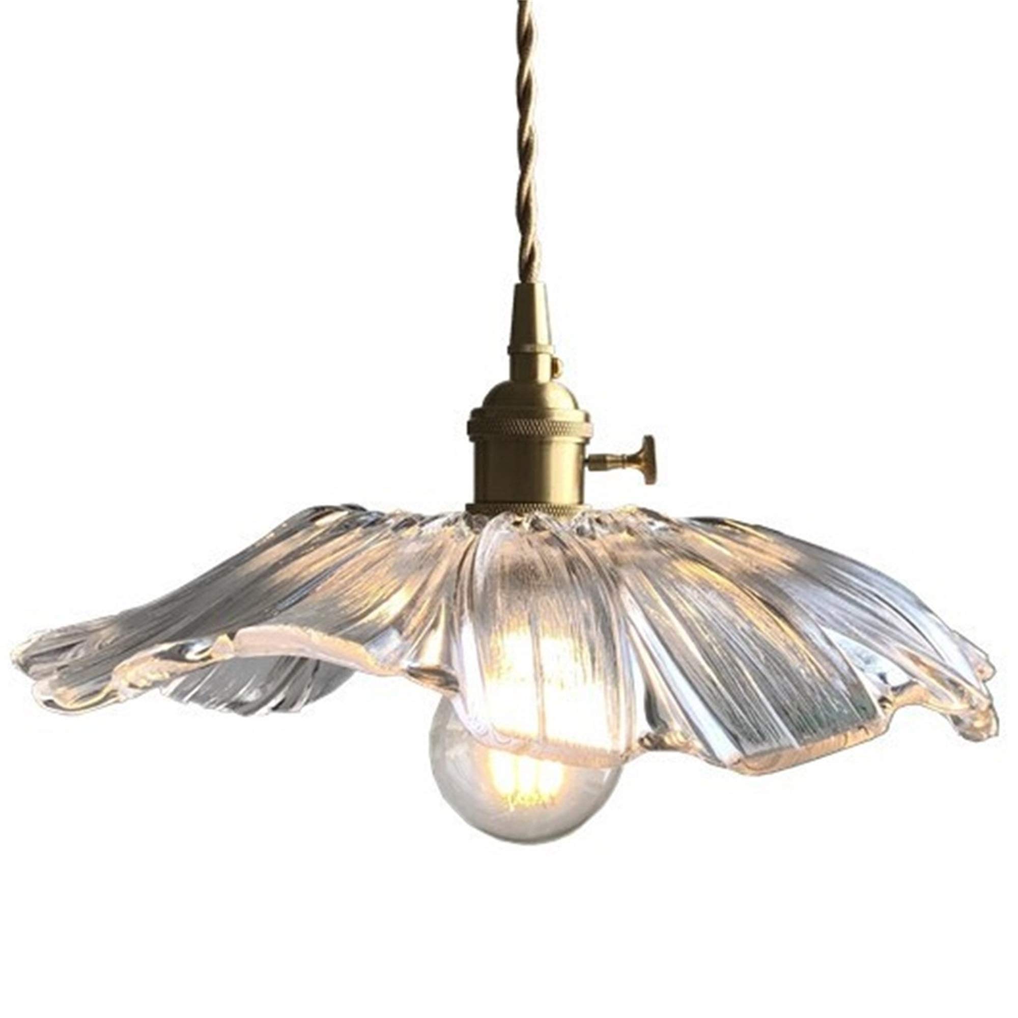 Hobaca® E27 Lotus Leaf Glass Gold Copper Modern Nordic Pendant Lights Hanging Lamp Kitchen Island Lighting Fixture Dining Hanglamp Living Room Pendant Lamp