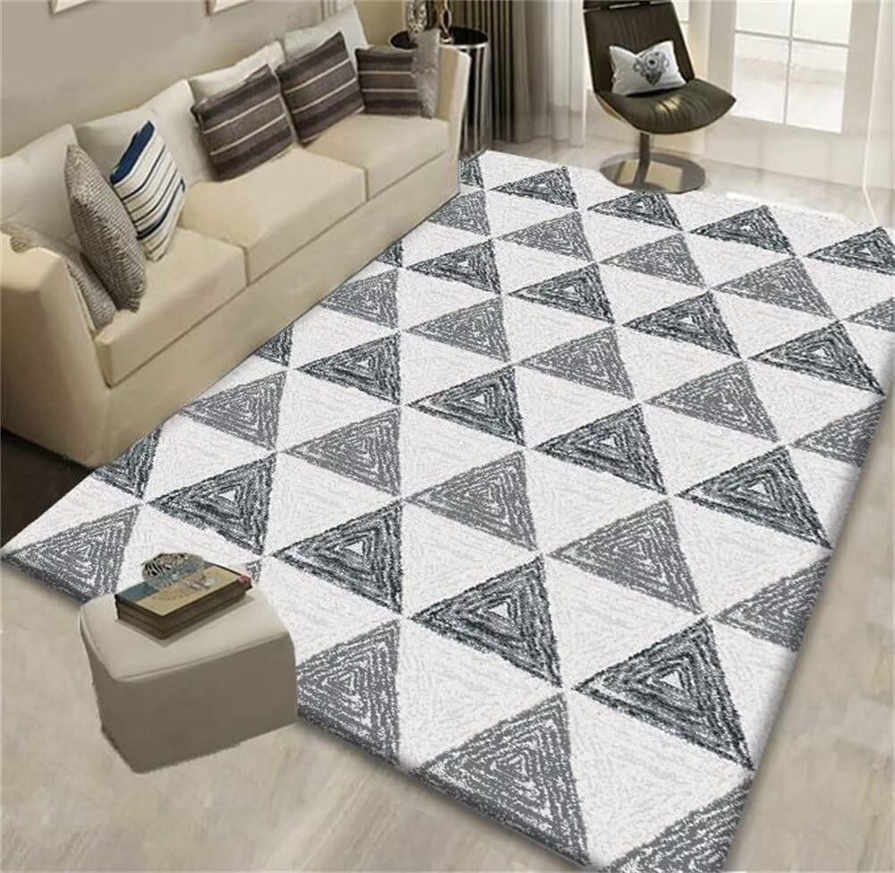 Teppich Schlafzimmer Klein Junge Graues geometrisches Dreieck Klassische Wohnkultur Zubehör Langlebig Anti Rutsch 90X200CM