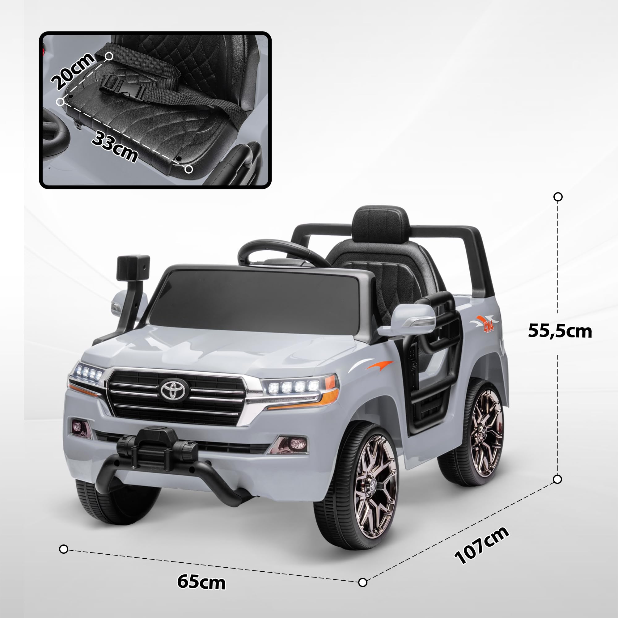 AIYAPLAY Toyota Land Cruiser Coche Eléctrico para Niños 12V con Mando a Distancia Gris