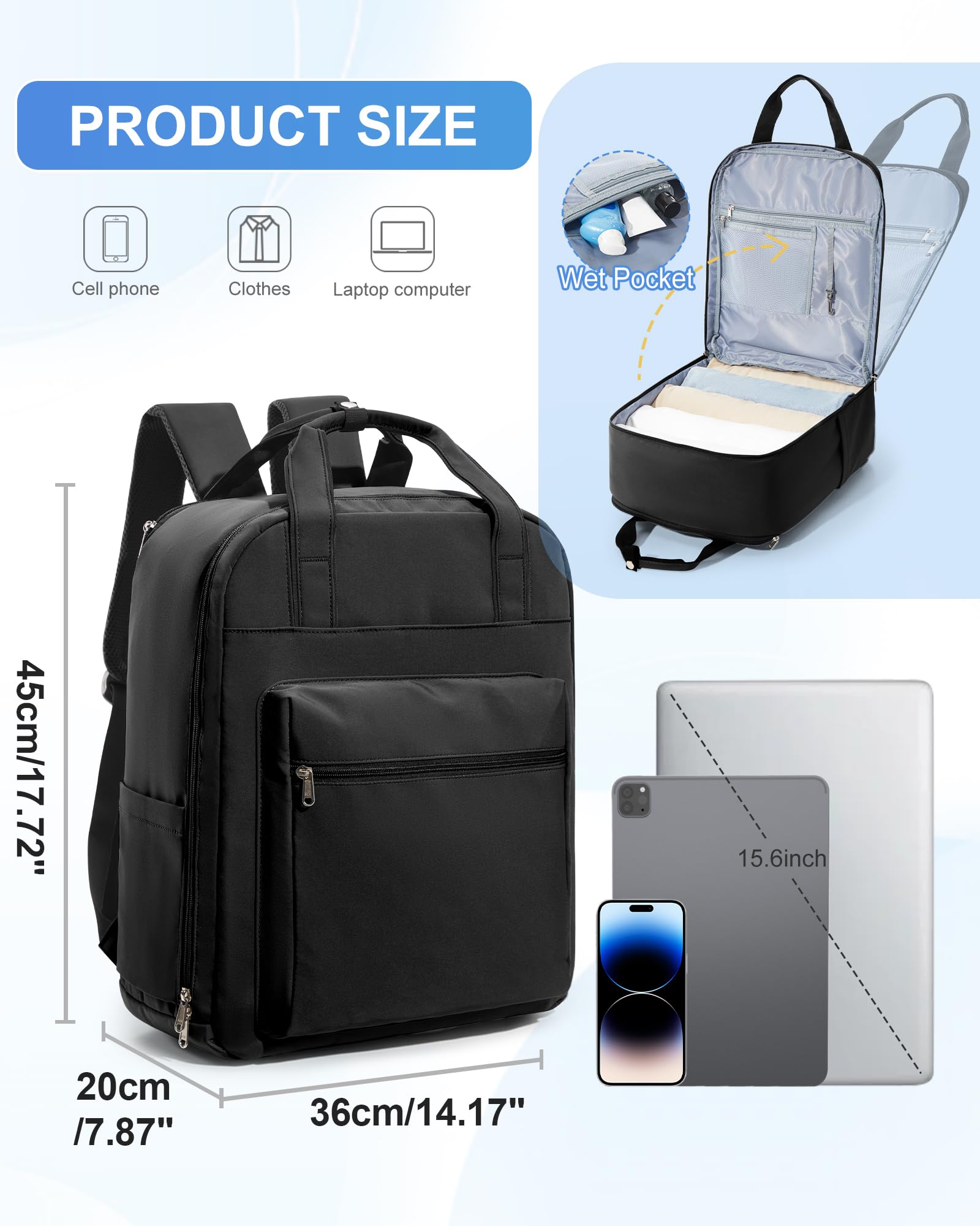 SZLX Zaino Ryanair 40x30x20 Sottovuoto con Pompa Zaino Ryanair 40x20x25 Donna Zaino da Viaggio Wizzair Bagaglio a Mano Uomo per Laptop da 14 Pollici Borse da Cabina 45x36x20 Easyjet con Porta Scarpe