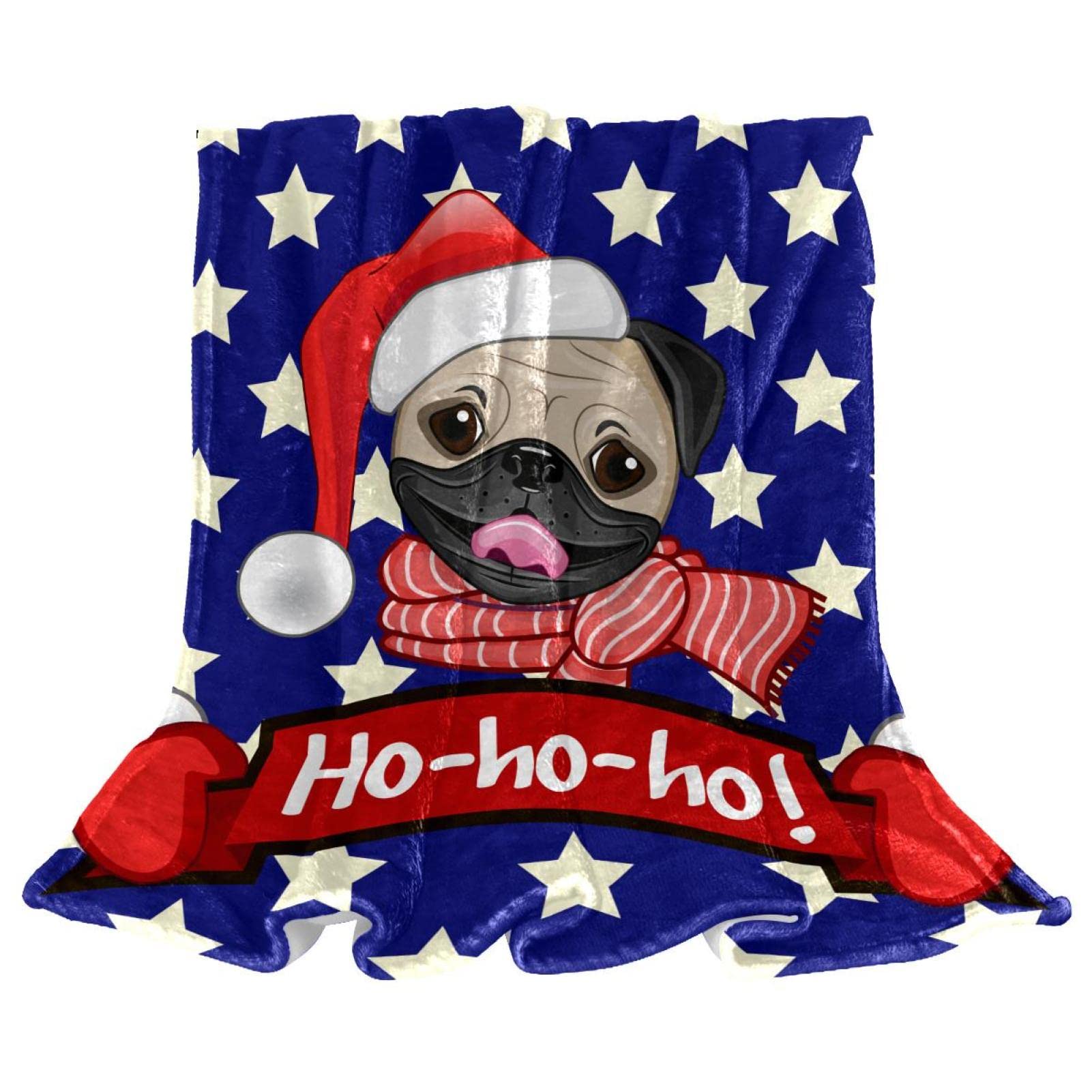 Couverture carlin de Noël polaire légère pour lit et canapé étoiles Hohoho