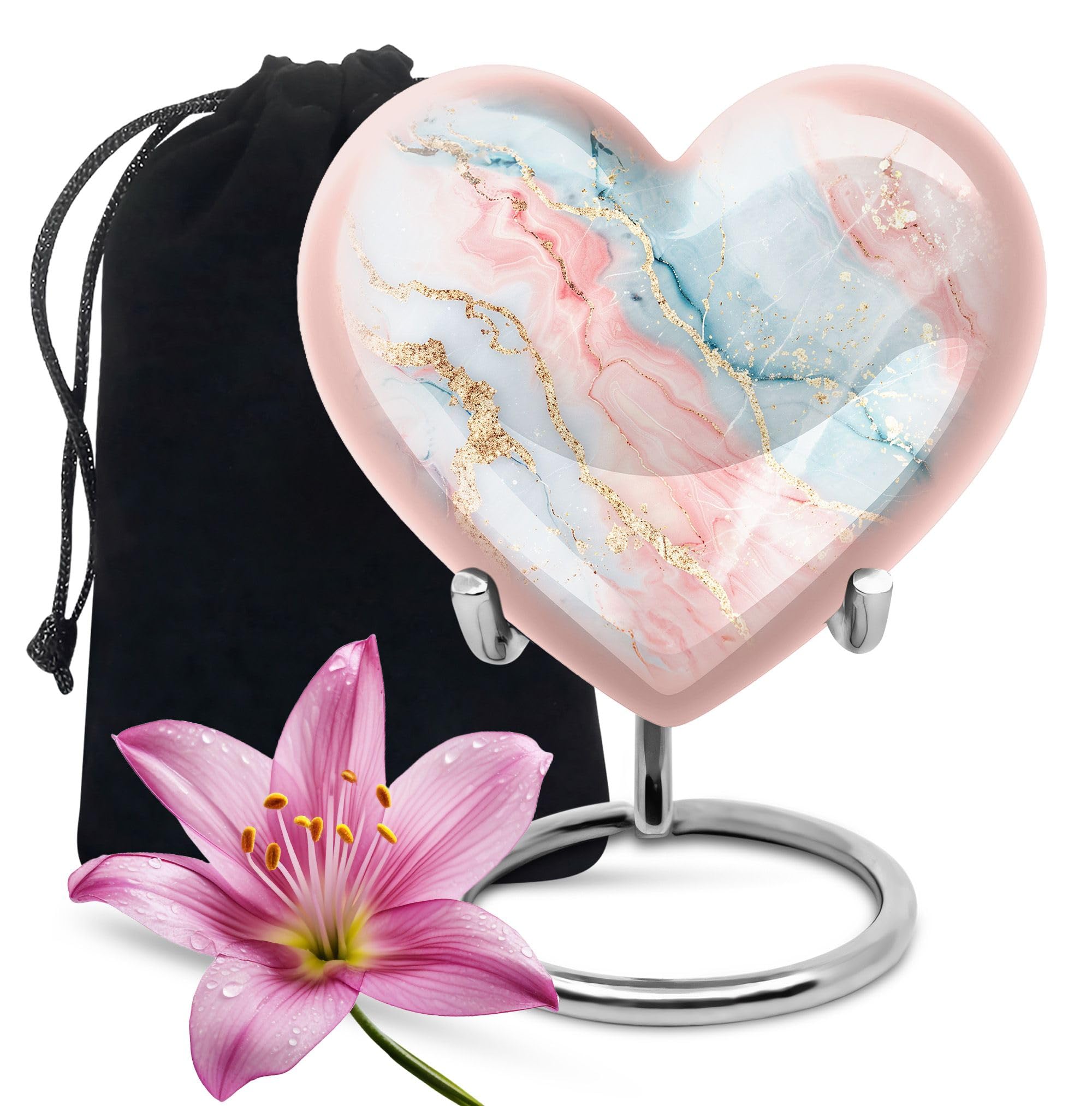 YATHABHISA Blush Sky Marble Decorative Urns, Heart Urns for Human Ashes, Urn for Ashes for Women, Cremation Urns for Human Ashes, Urn for Ashes Adult Male, Large Urns for Human Ashes (Size -10 Inch)