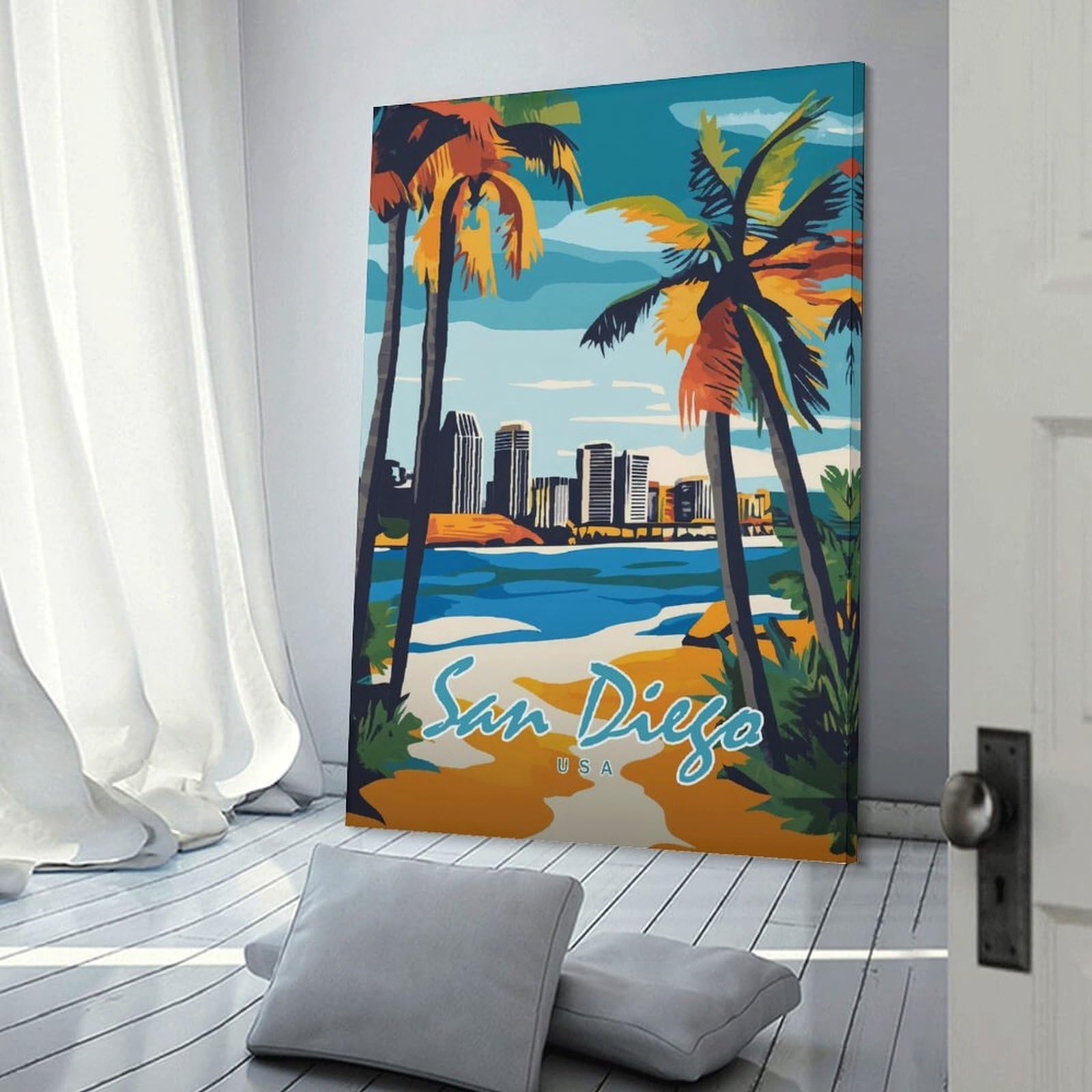 Junmoney San Diego Cityscape Canvas Wall Picture 16x24inch(40x60cm), for Living Room, Bedroom Or Apartment Walls, Modern Wall Decor for Cosy Interiors