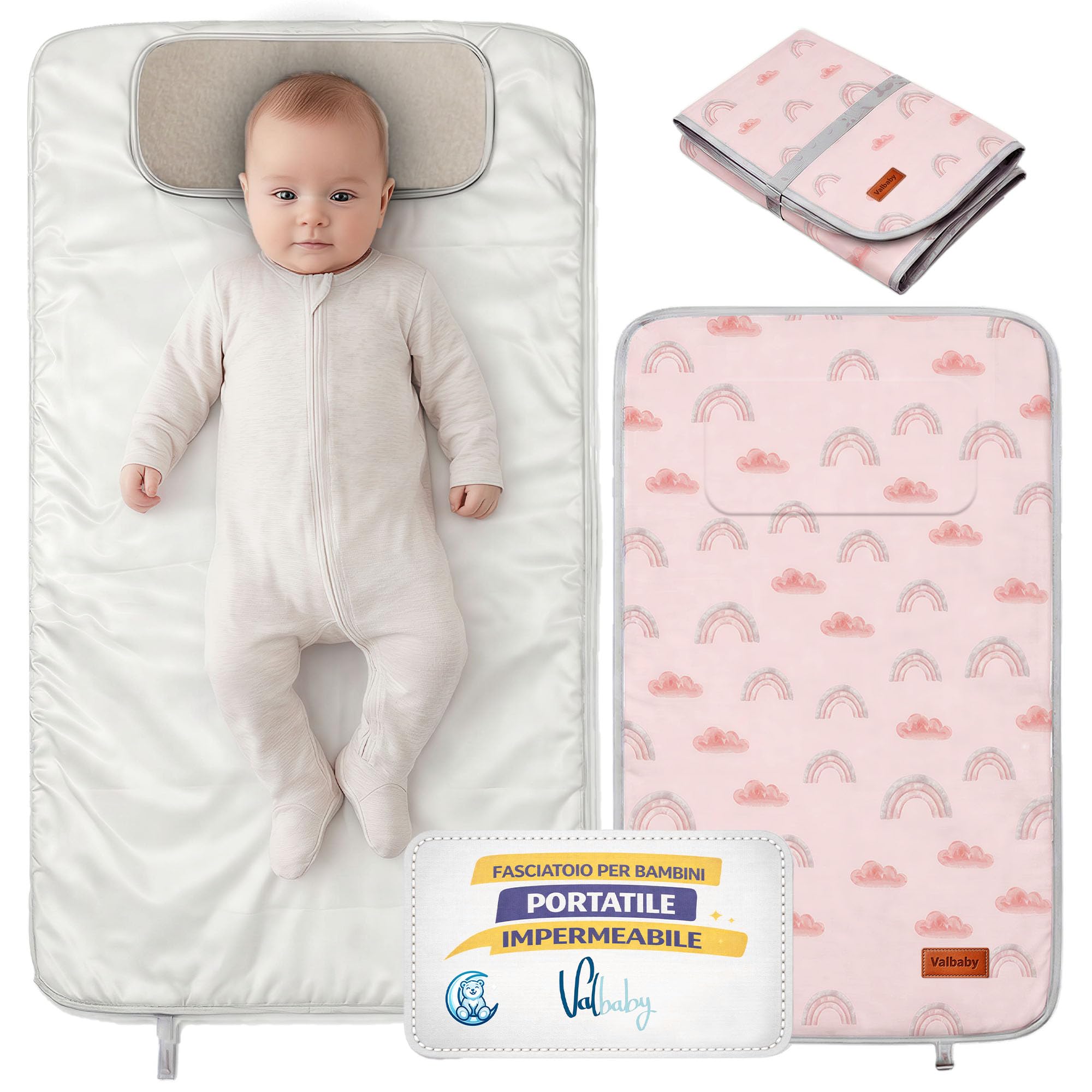 Fasciatoio Portatile Neonato Impermeabile Pieghevole Lavabile per Lavatrice Cambio Pannolino Neonati Accessori Idea Regalo Nascita Neo Mamma Regali Baby Shower Bimba Changing Mat Baby Valbaby - 2