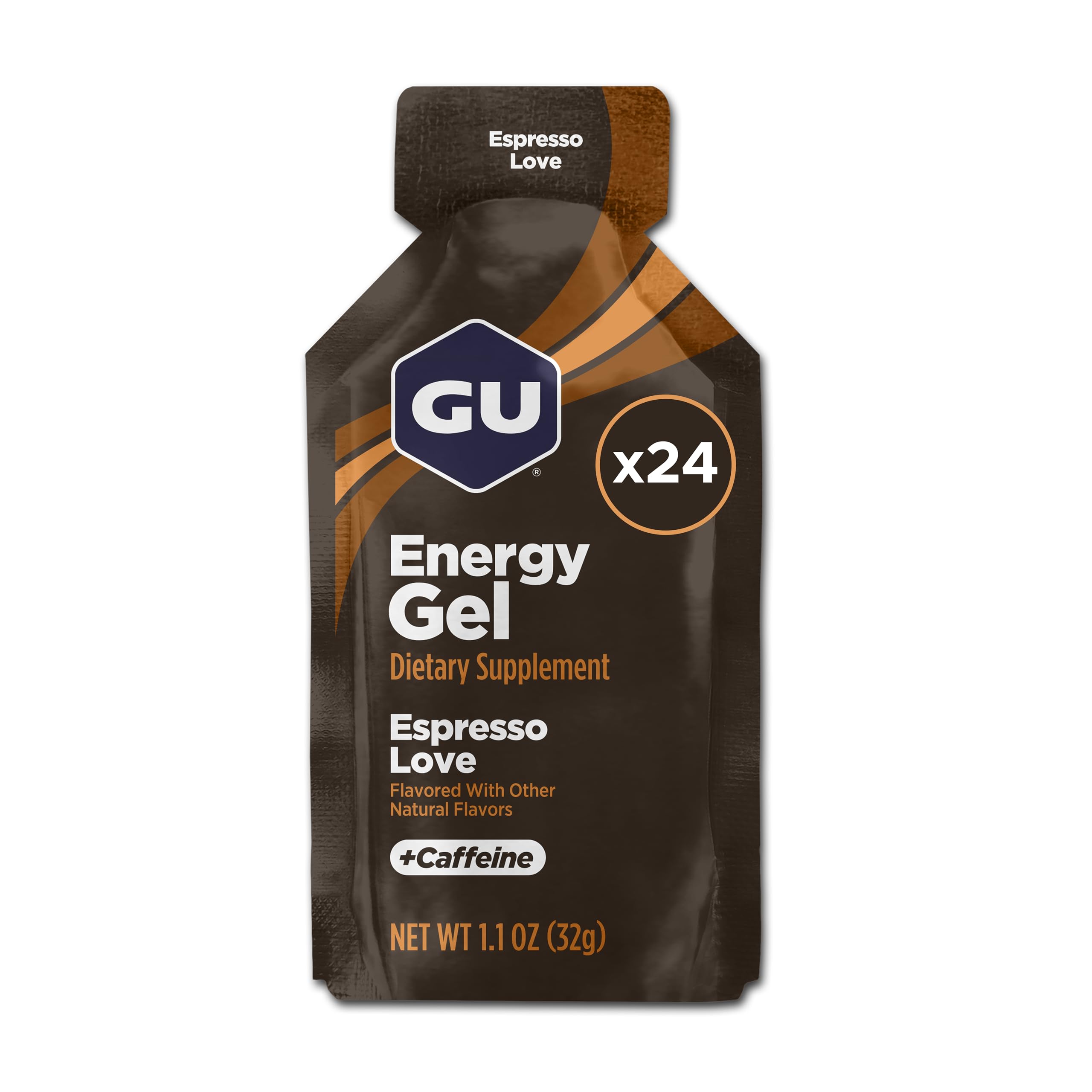 GUOriginal Energy Gels, Espresso Love 24 Pack - 100 Calorie Energy Gel with Carbohydrates, Caffeine, BCAAs and Electrolytes - Pre-Workout Fuel for Running, Cycling, Triathlon and Endurance Sports