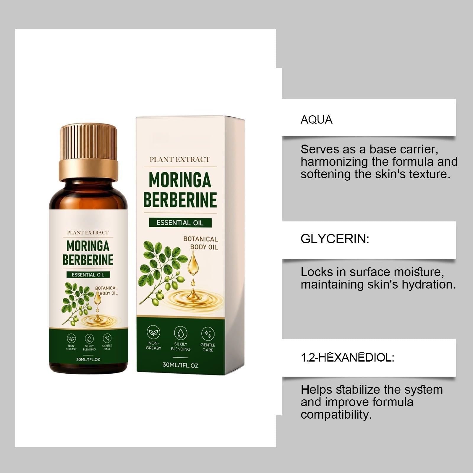 Moringa Seed Oil 30ml - Moringa Oleifera Oleifera - Twarz, Body i Włosy - Nawilżanie, Nasiona i Przeciwstarzeniowe - Czyste Nasiona