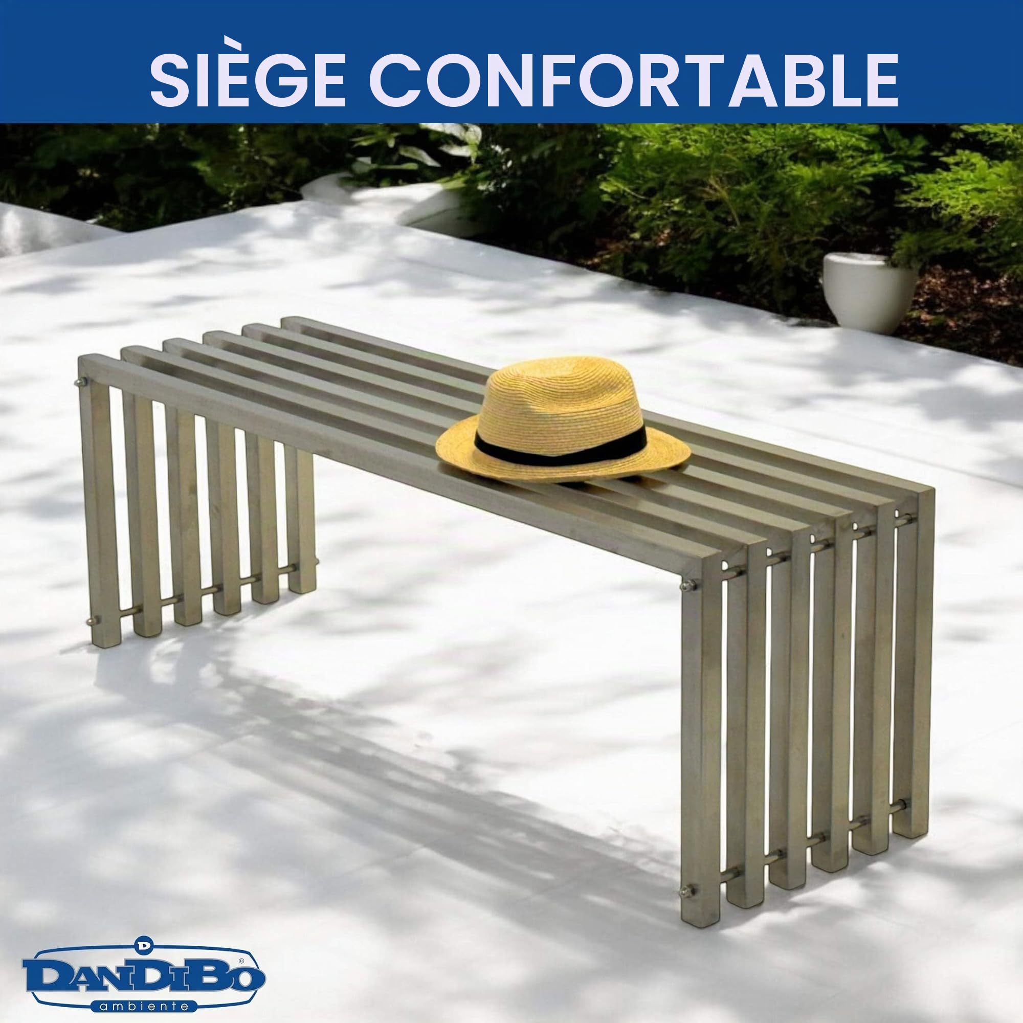 DanDiBo 96607 Banc de jardin résistant aux intempéries en acier inoxydable massif 115 cm