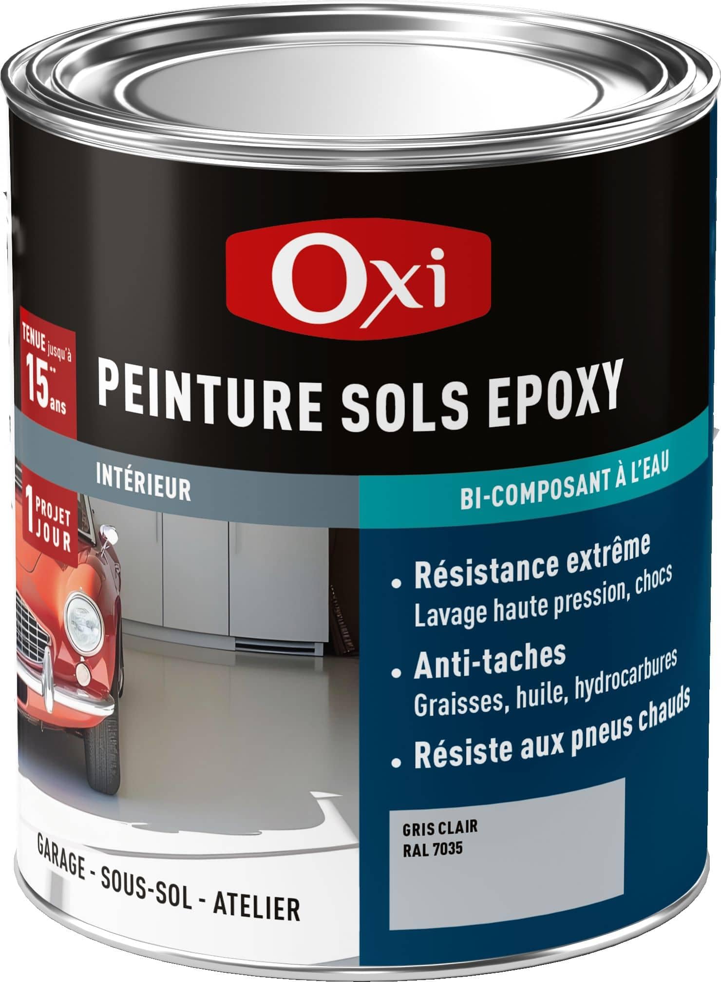 Oxi - Peinture Époxy Sols - Peinture Sol Extérieur Sans Sous-Couche - A Base de Résine Époxy - Bi-Composant - Béton, Carrelage, Ciment ou Pierre-Gris Clair (RAL 7035)-0.3 litres